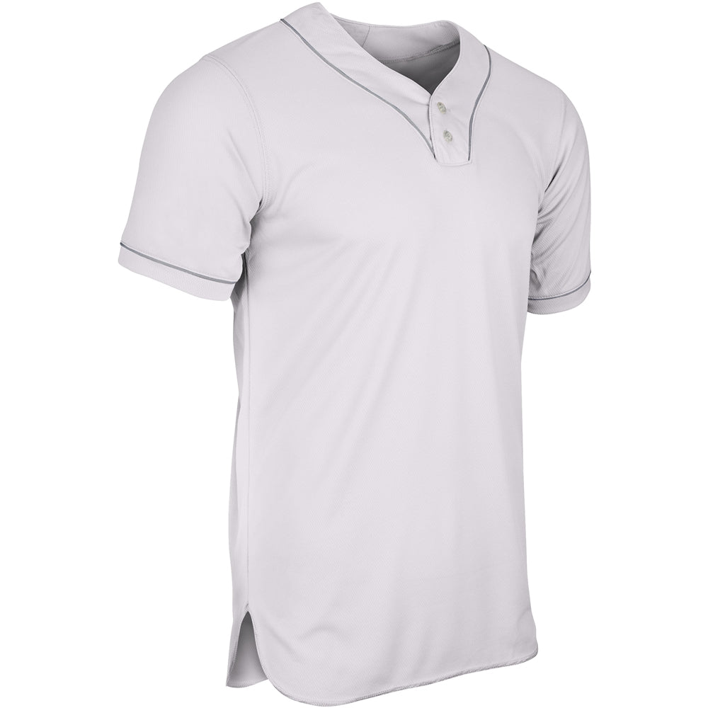 HEATER 2-Button Piped Baseball Jersey - White Grey Pipe - Adult - 3XL