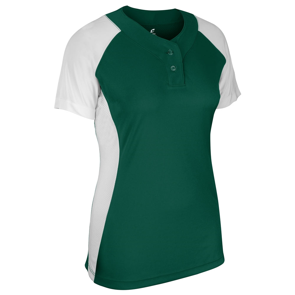 Infinite 2-Button SS Jersey - Forest Green White - Girls - Small
