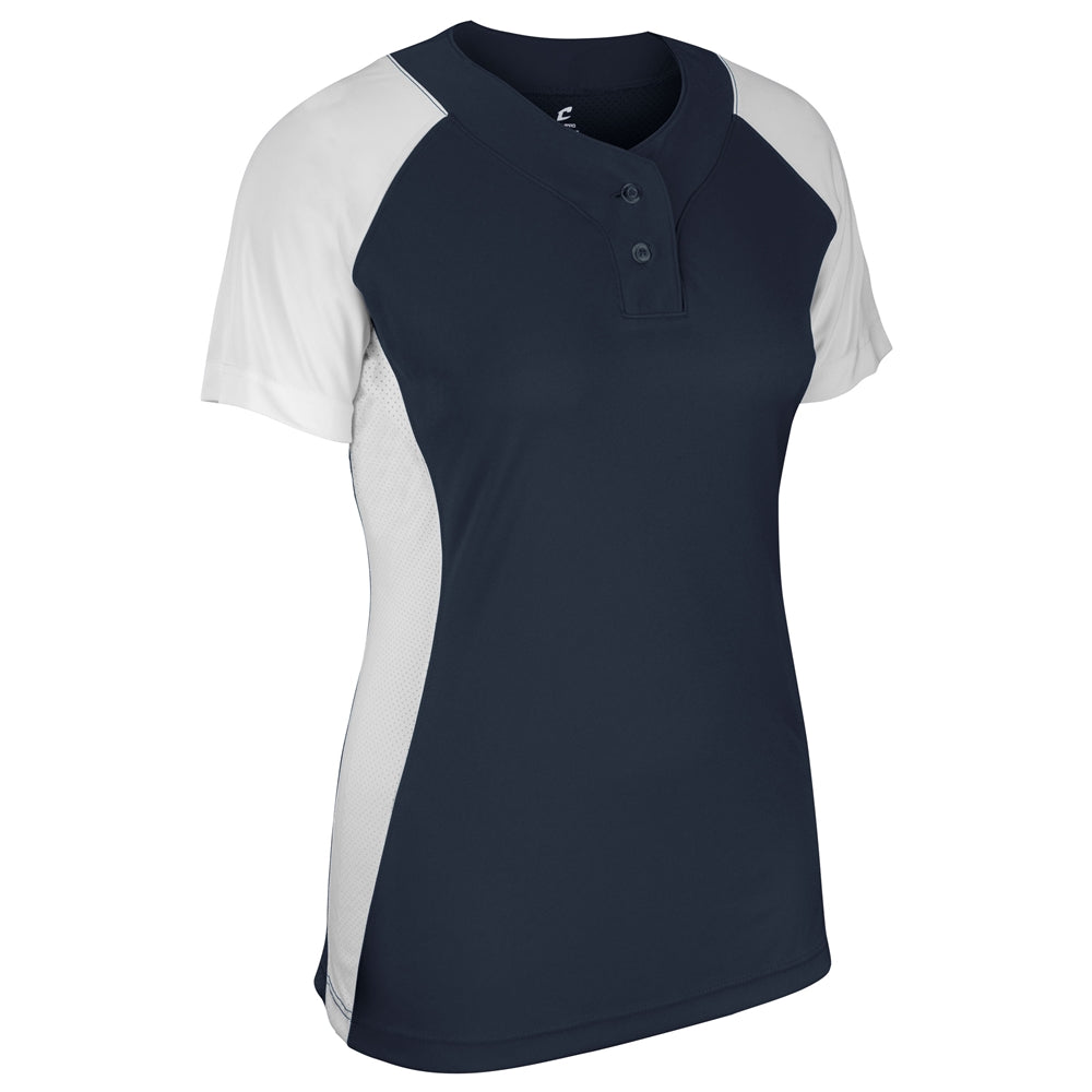 Infinite 2-Button SS Jersey - Navy White - Girls - Large