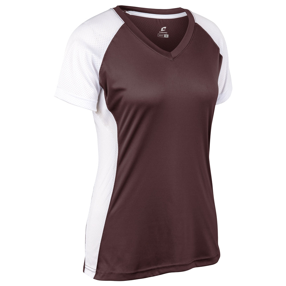 Infinite V-Neck SS Jersey - Maroon White - Womens - Medium