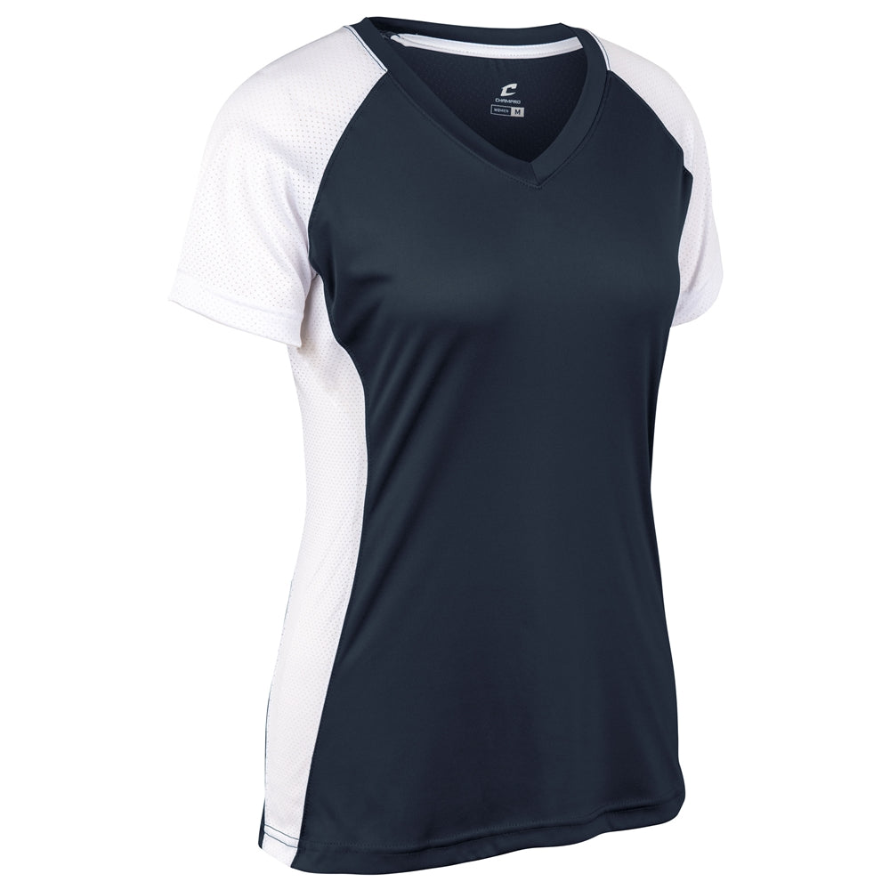Infinite V-Neck SS Jersey - Navy White - Girls - Medium