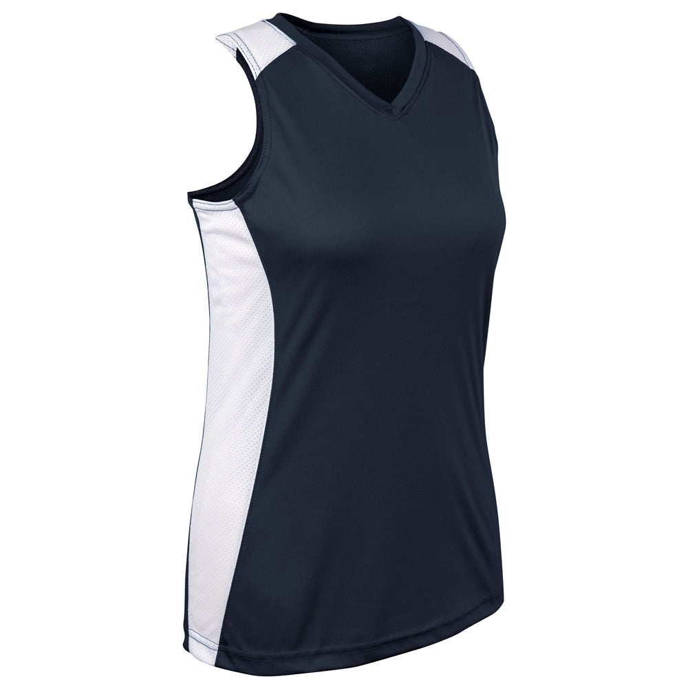 Infinite V-Neck Racerback Jersey - Navy White - Girls - Small