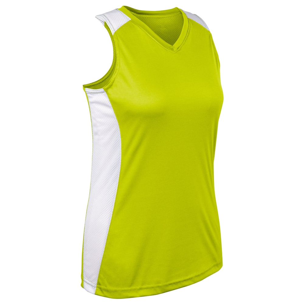 Infinite V-Neck Racerback Jersey - Optic Yellow White - Girls - Medium