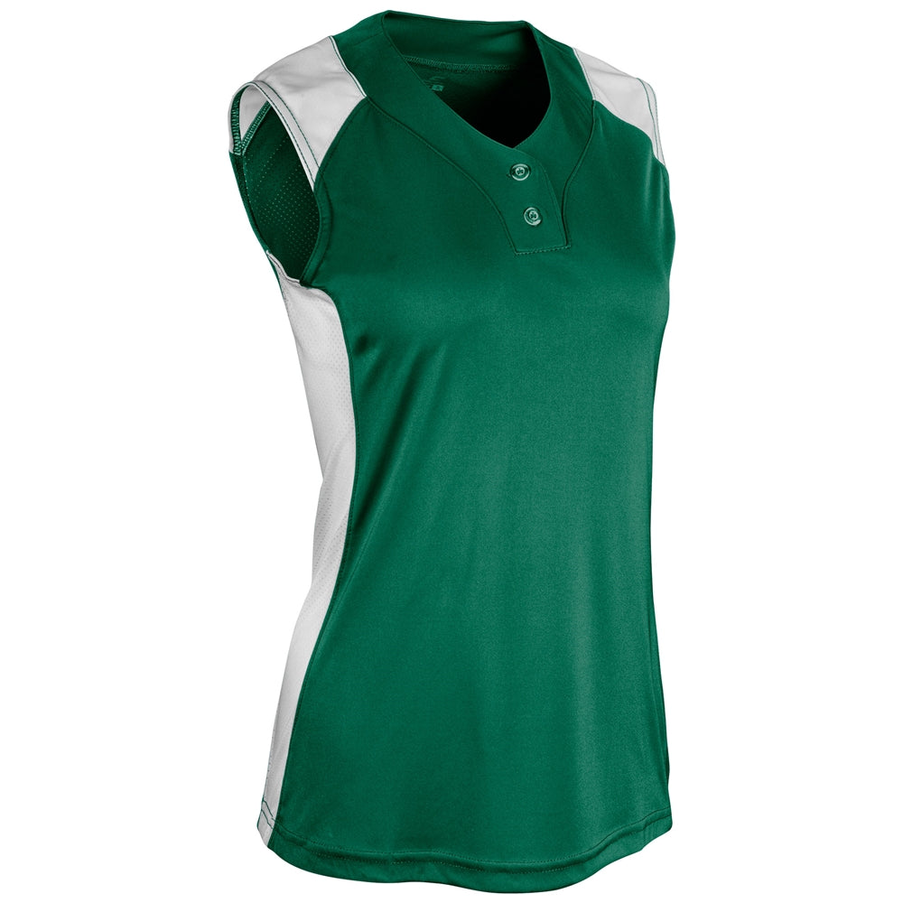 Infinite 2-Button Sleeveless Jersey - Forest Green White - Womens - 3XL