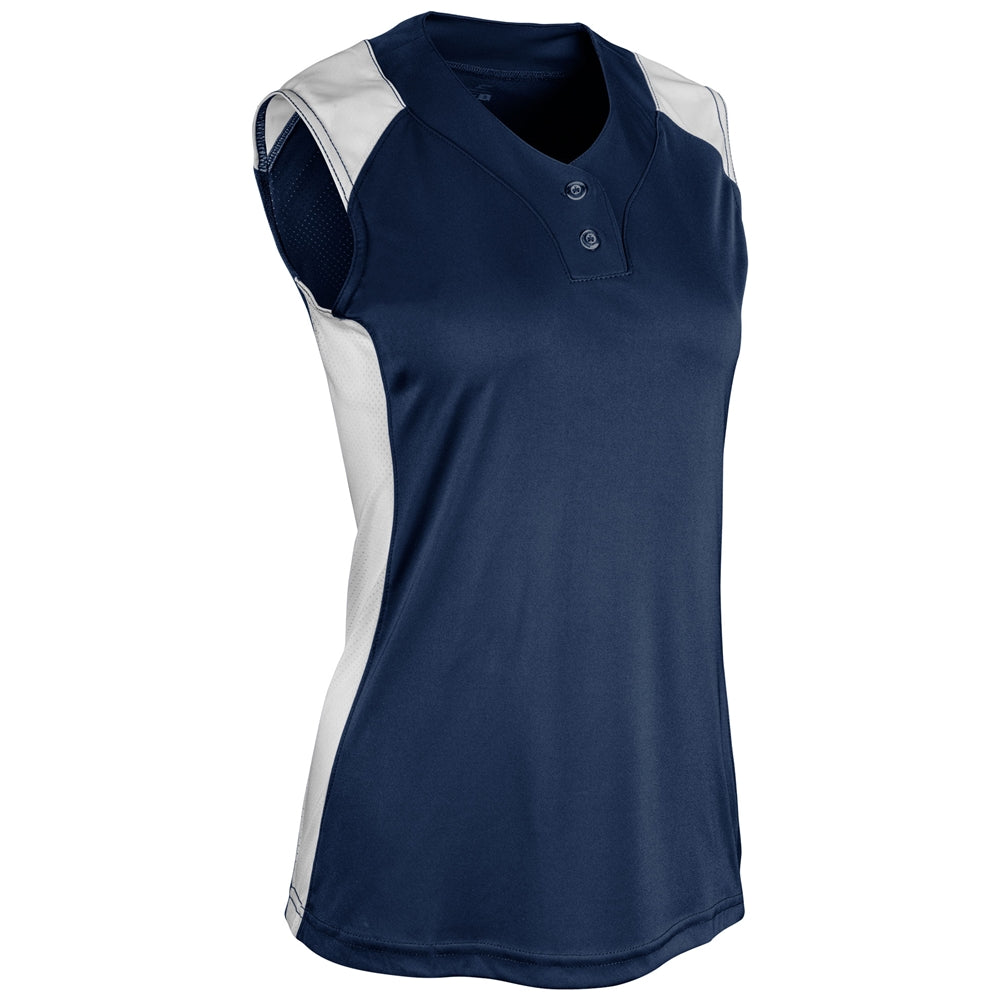 Infinite 2-Button Sleeveless Jersey - Navy White - Womens - Extra-Large