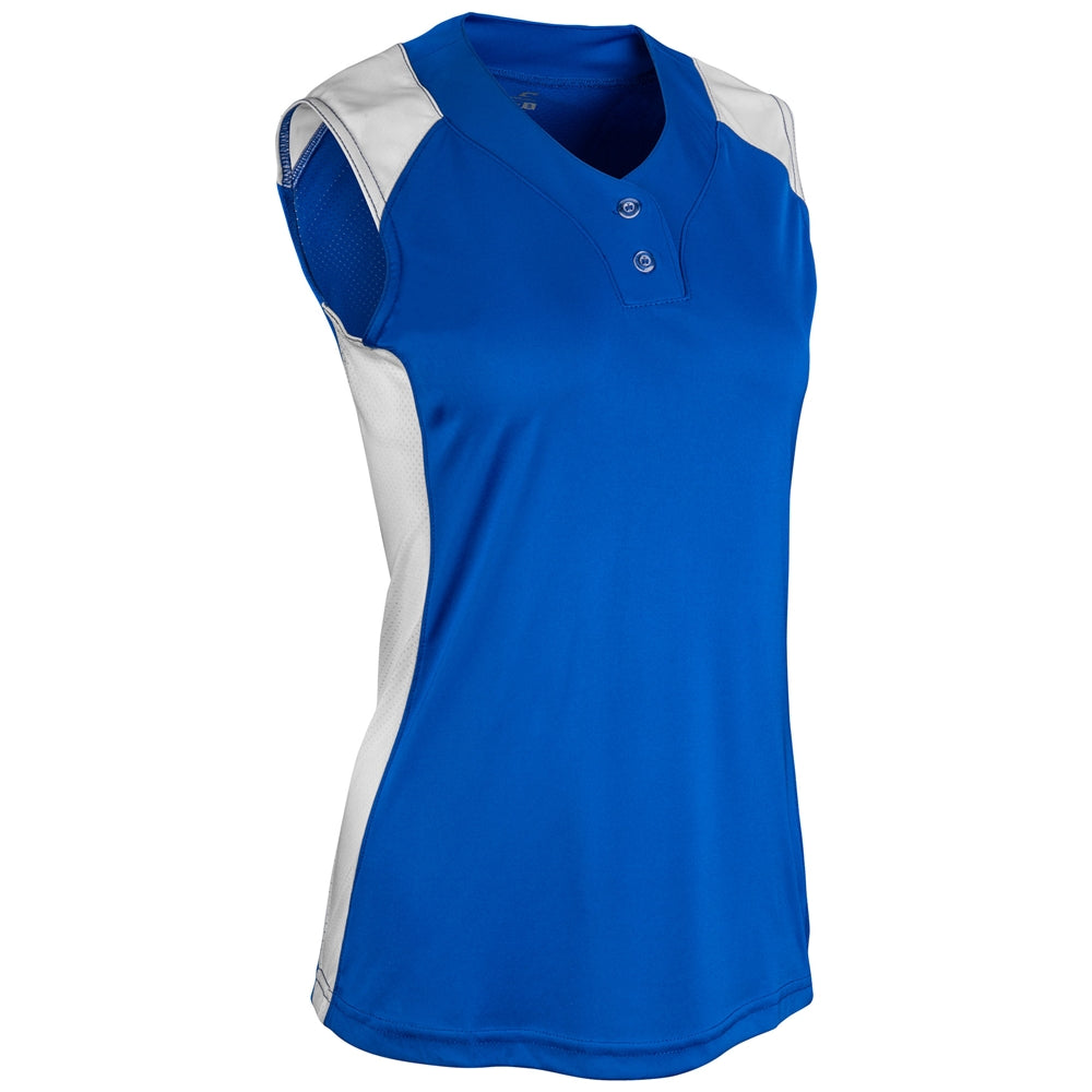 Infinite 2-Button Sleeveless Jersey - Royal White - Girls - Large