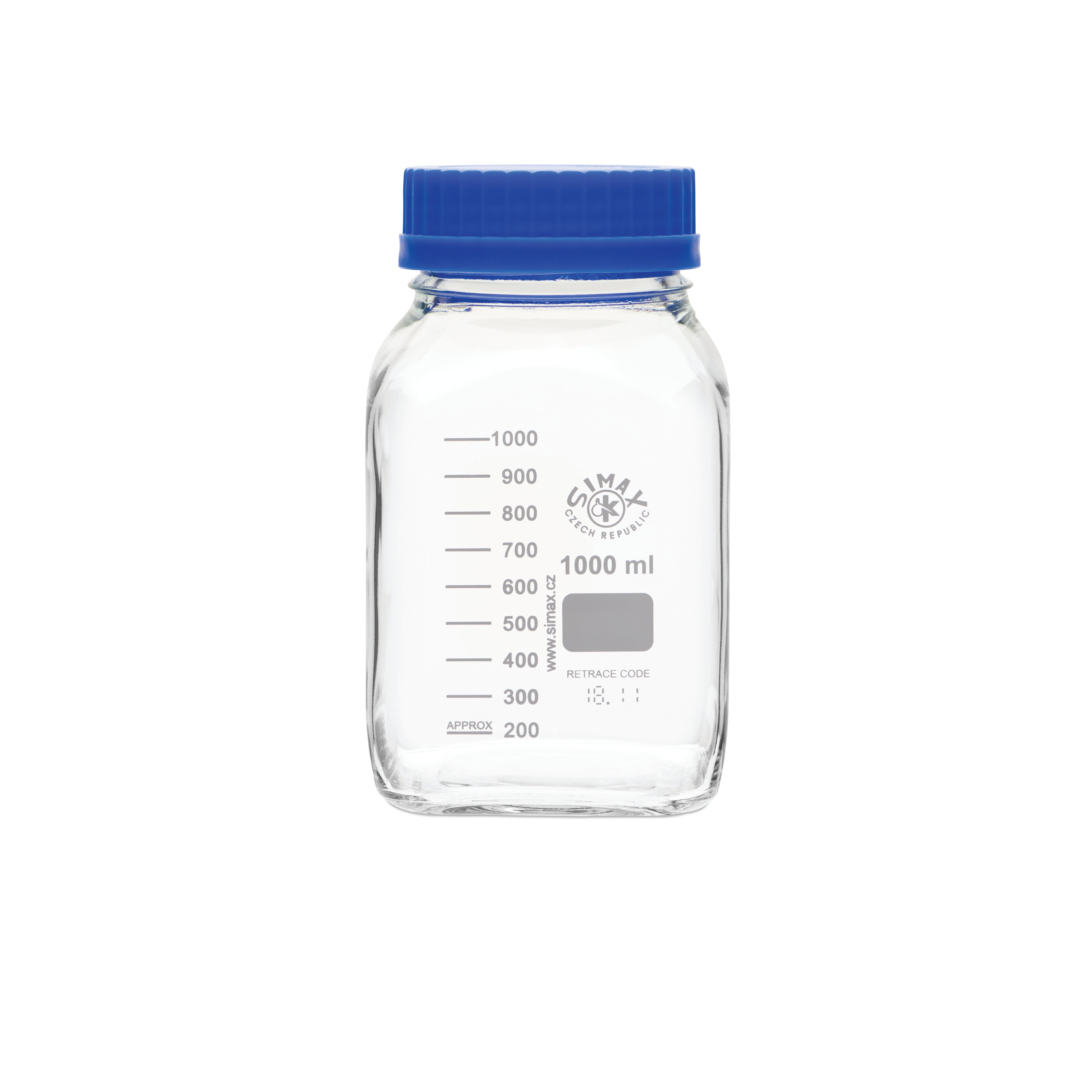 United Scientific® GL 80Media/Storage Bottles, Wide Mouth, Square, Borosilicate, 1000 mL, comes with 10