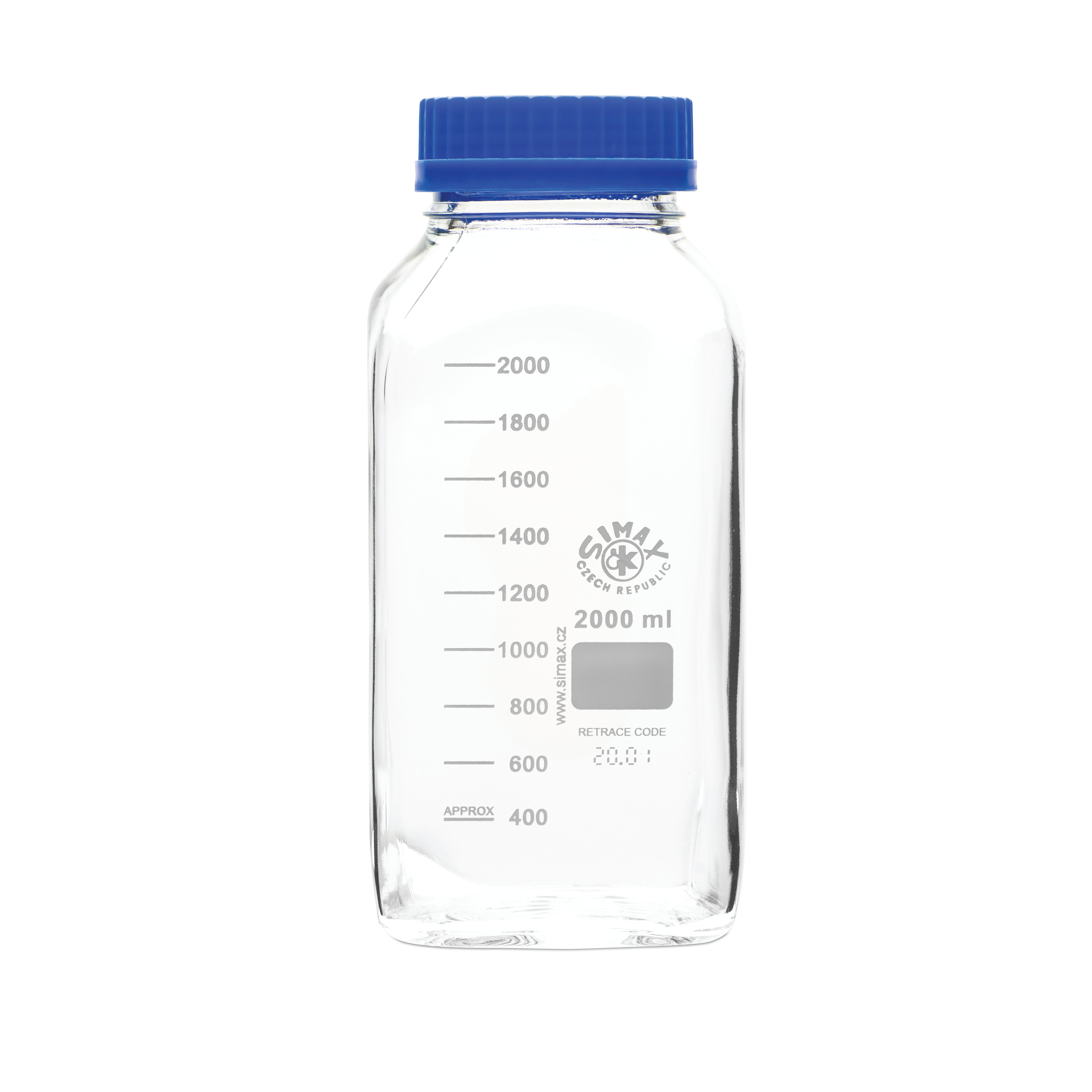 United Scientific® GL 80Media/Storage Bottles, Wide Mouth, Square, Borosilicate, 2000 mL, comes with 6