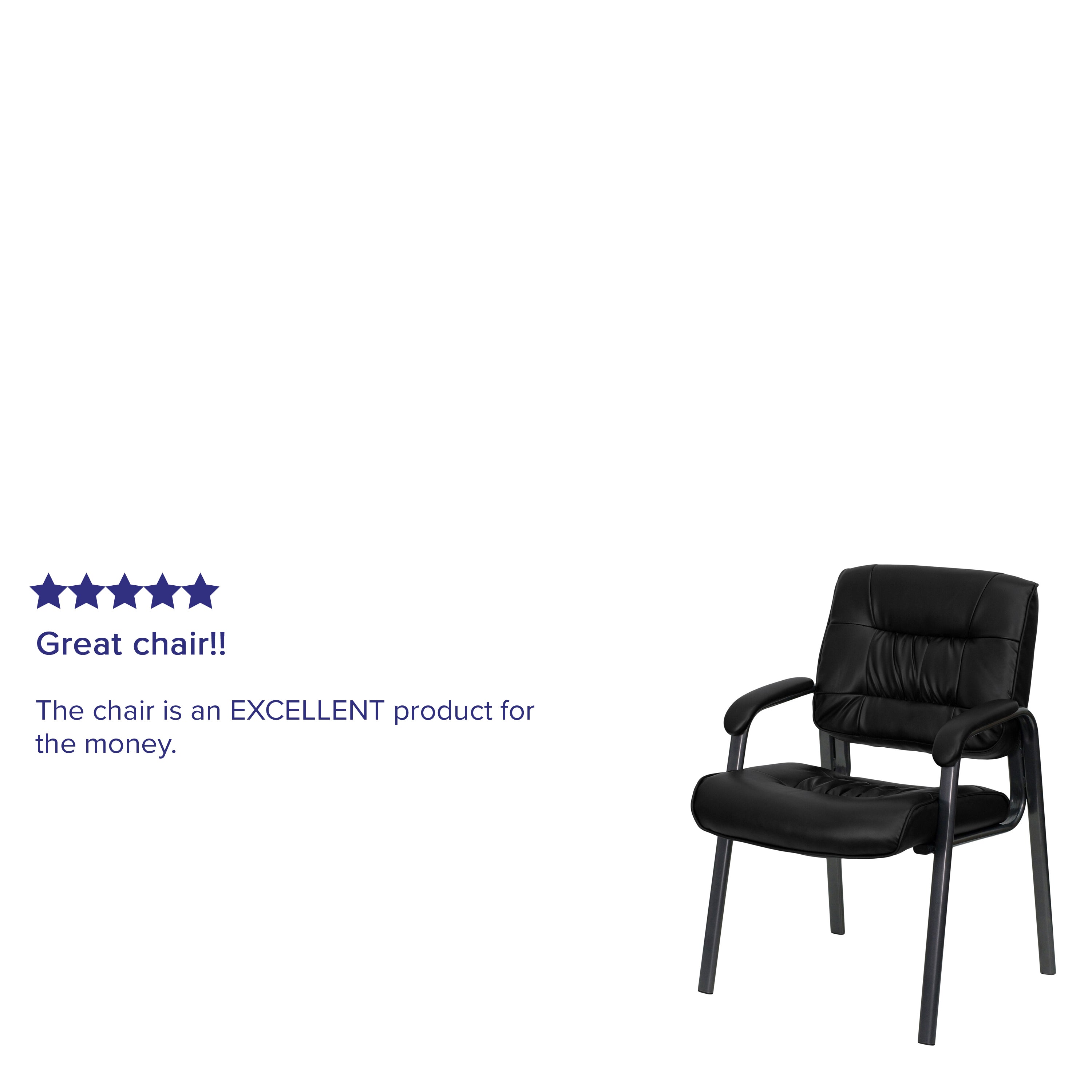 Haeger Black LeatherSoft Executive Side Reception Chair with Titanium Gray Powder Coated Frame