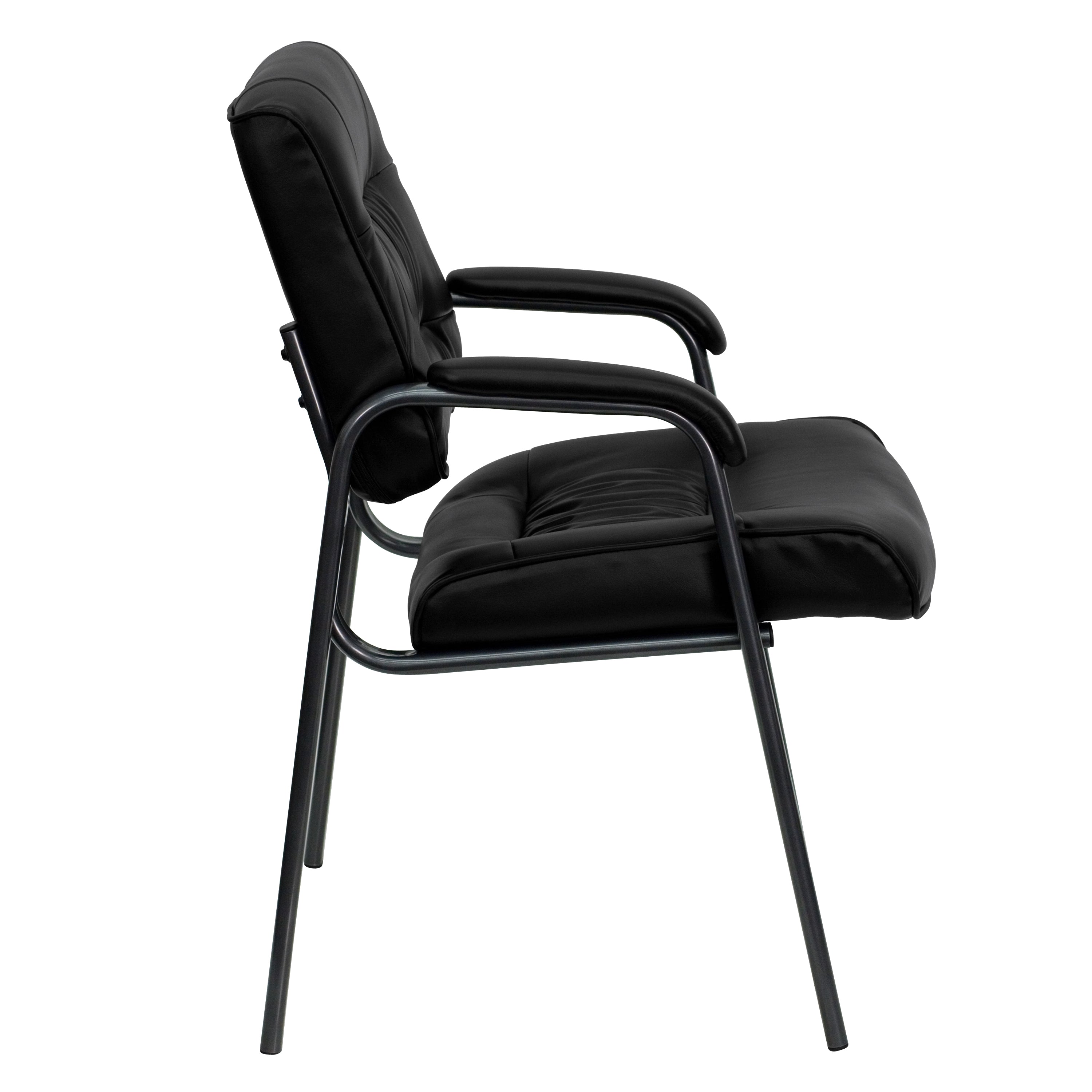 Haeger Black LeatherSoft Executive Side Reception Chair with Titanium Gray Powder Coated Frame