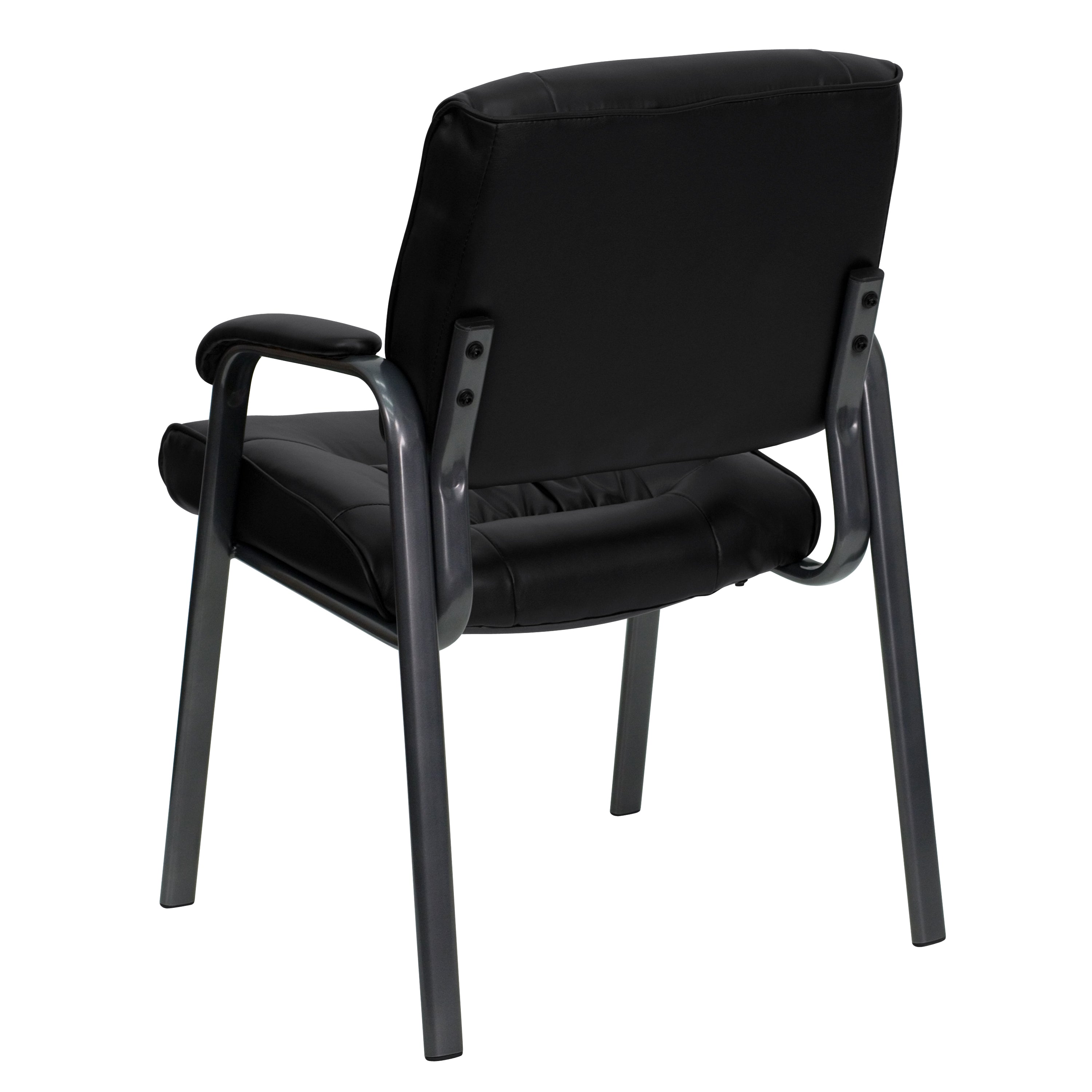 Haeger Black LeatherSoft Executive Side Reception Chair with Titanium Gray Powder Coated Frame