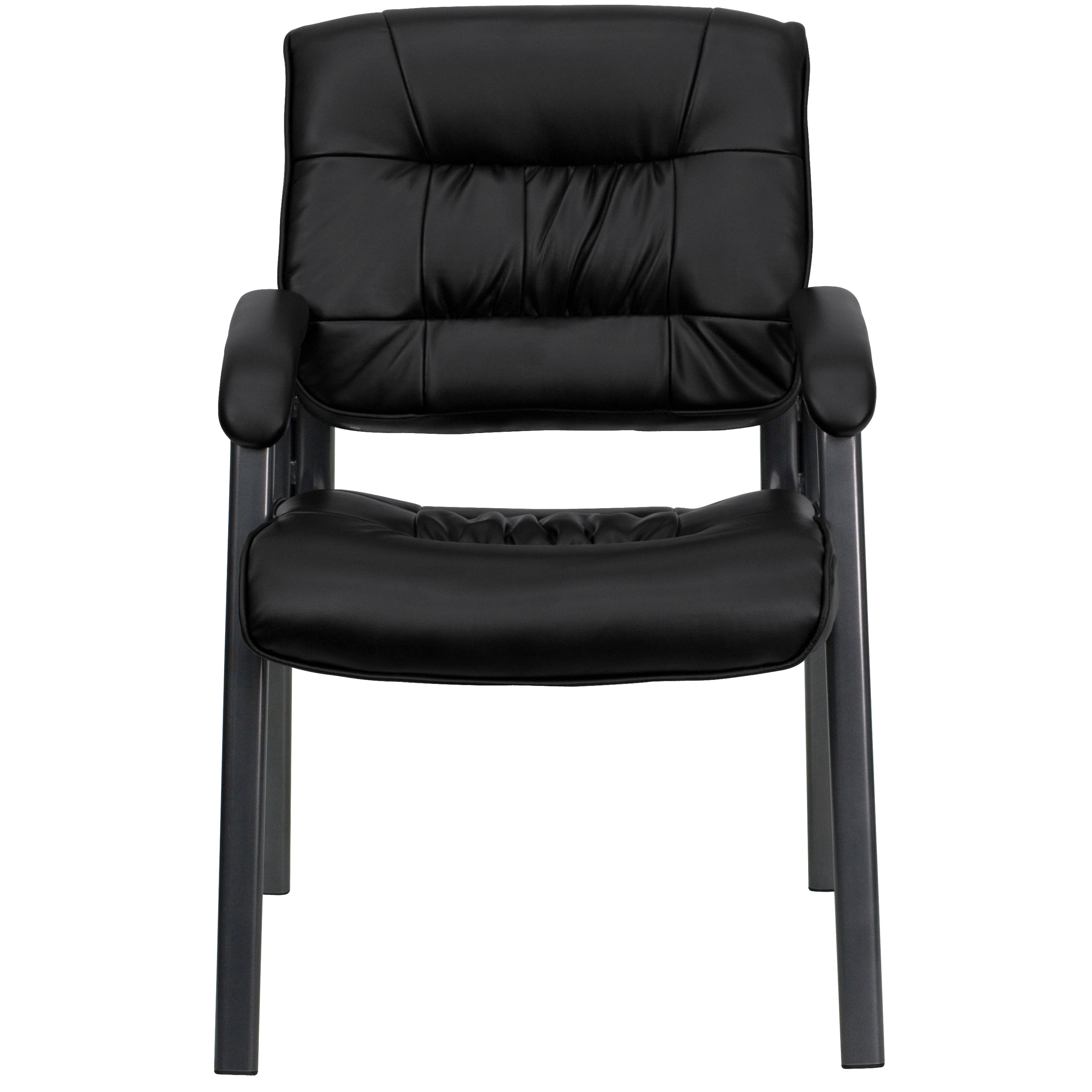 Haeger Black LeatherSoft Executive Side Reception Chair with Titanium Gray Powder Coated Frame