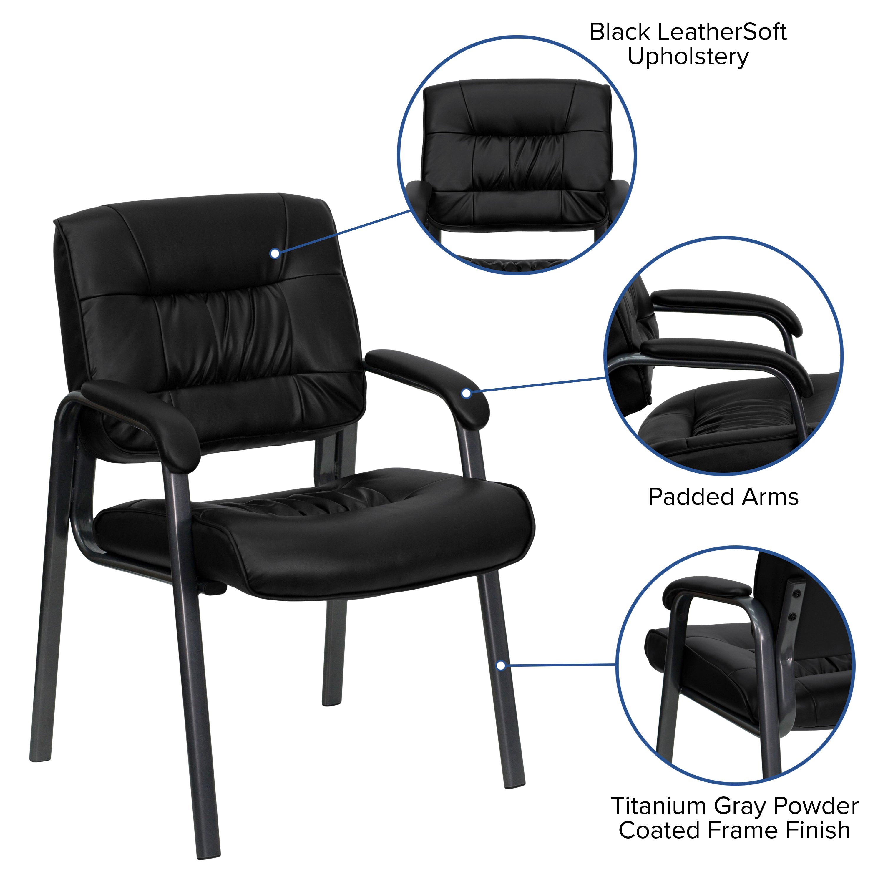 Haeger Black LeatherSoft Executive Side Reception Chair with Titanium Gray Powder Coated Frame
