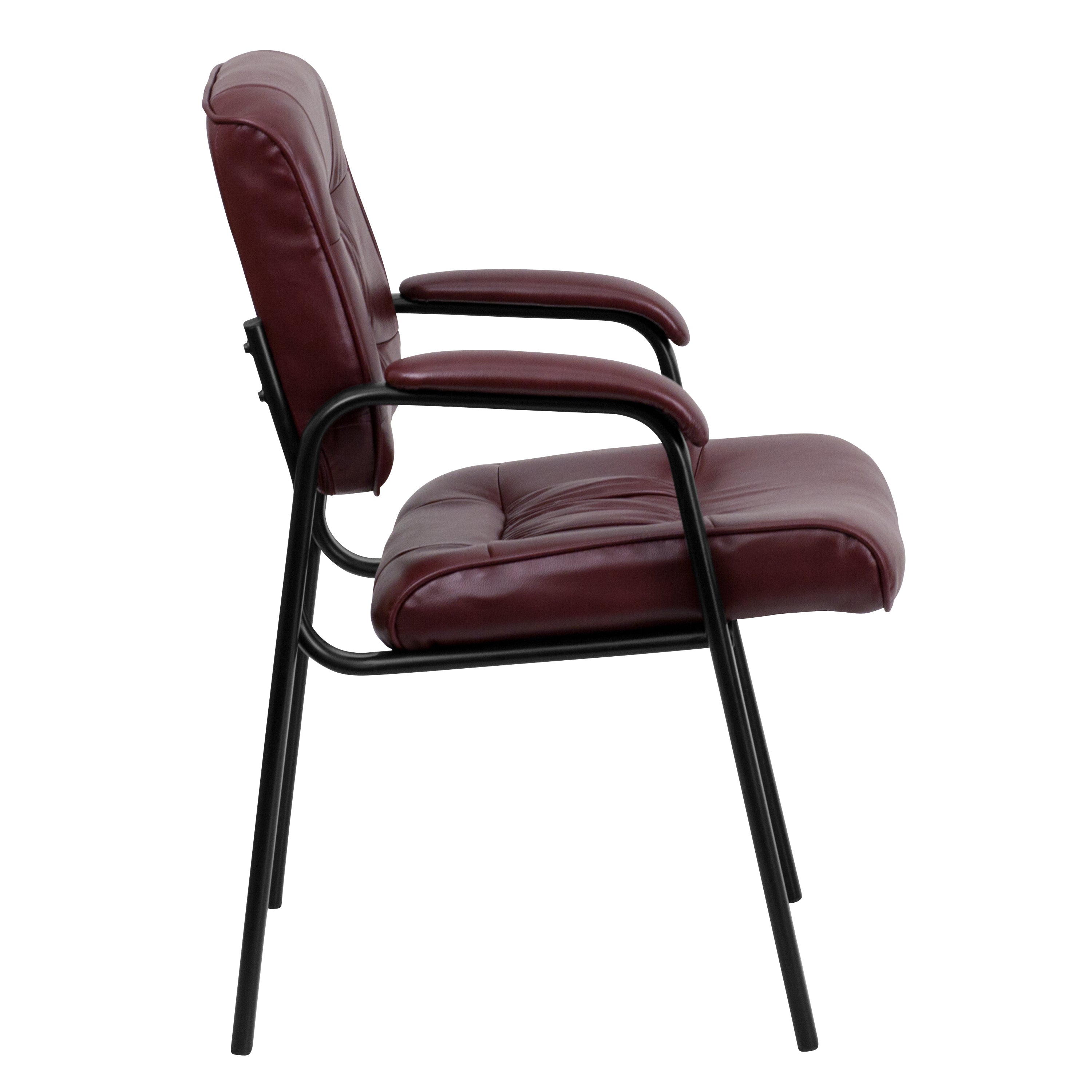 Haeger Burgundy LeatherSoft Executive Side Reception Chair with Black Metal Frame