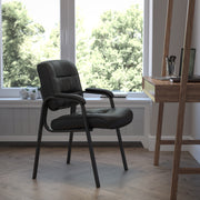 Haeger Black LeatherSoft Executive Side Reception Chair with Black Metal Frame