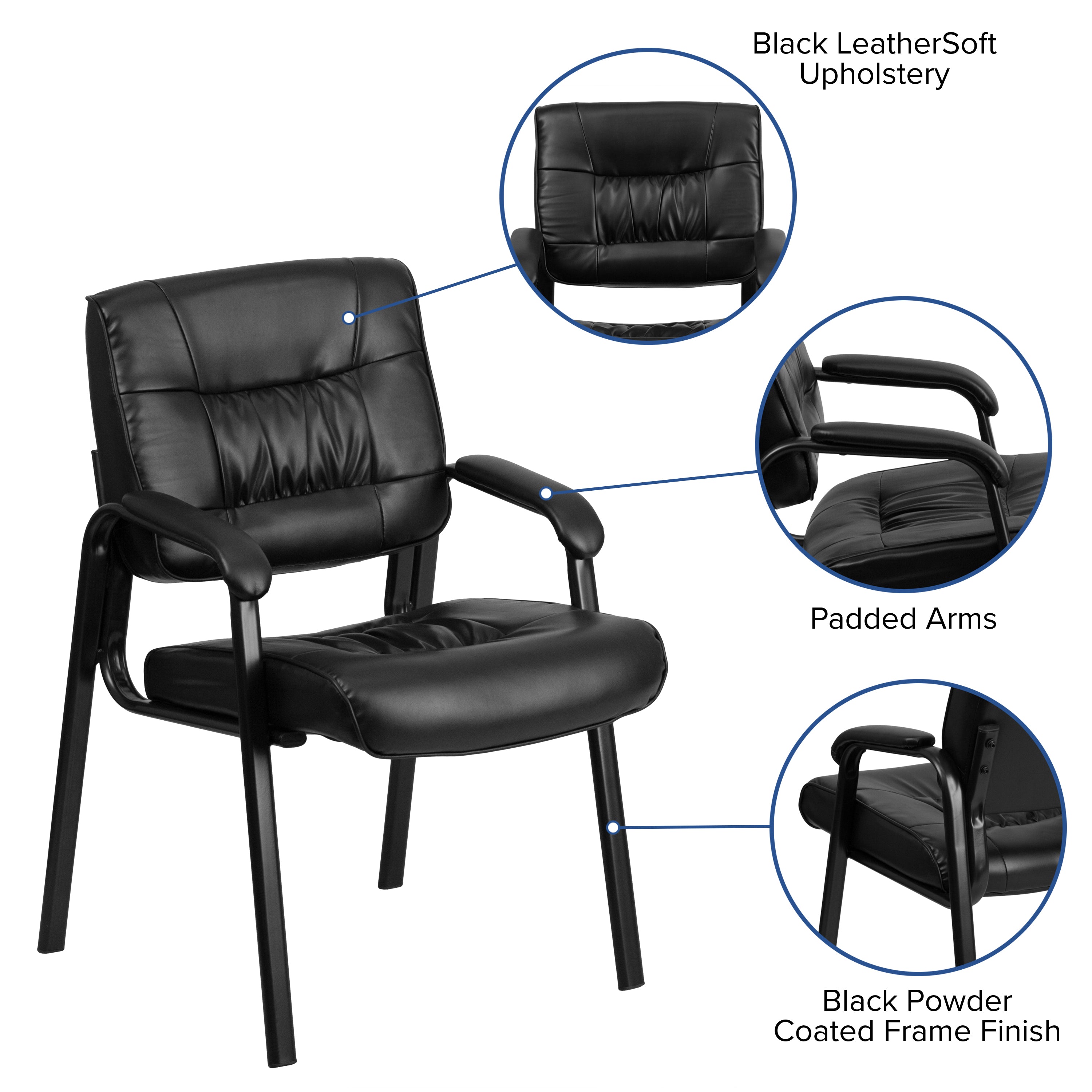 Haeger Black LeatherSoft Executive Side Reception Chair with Black Metal Frame