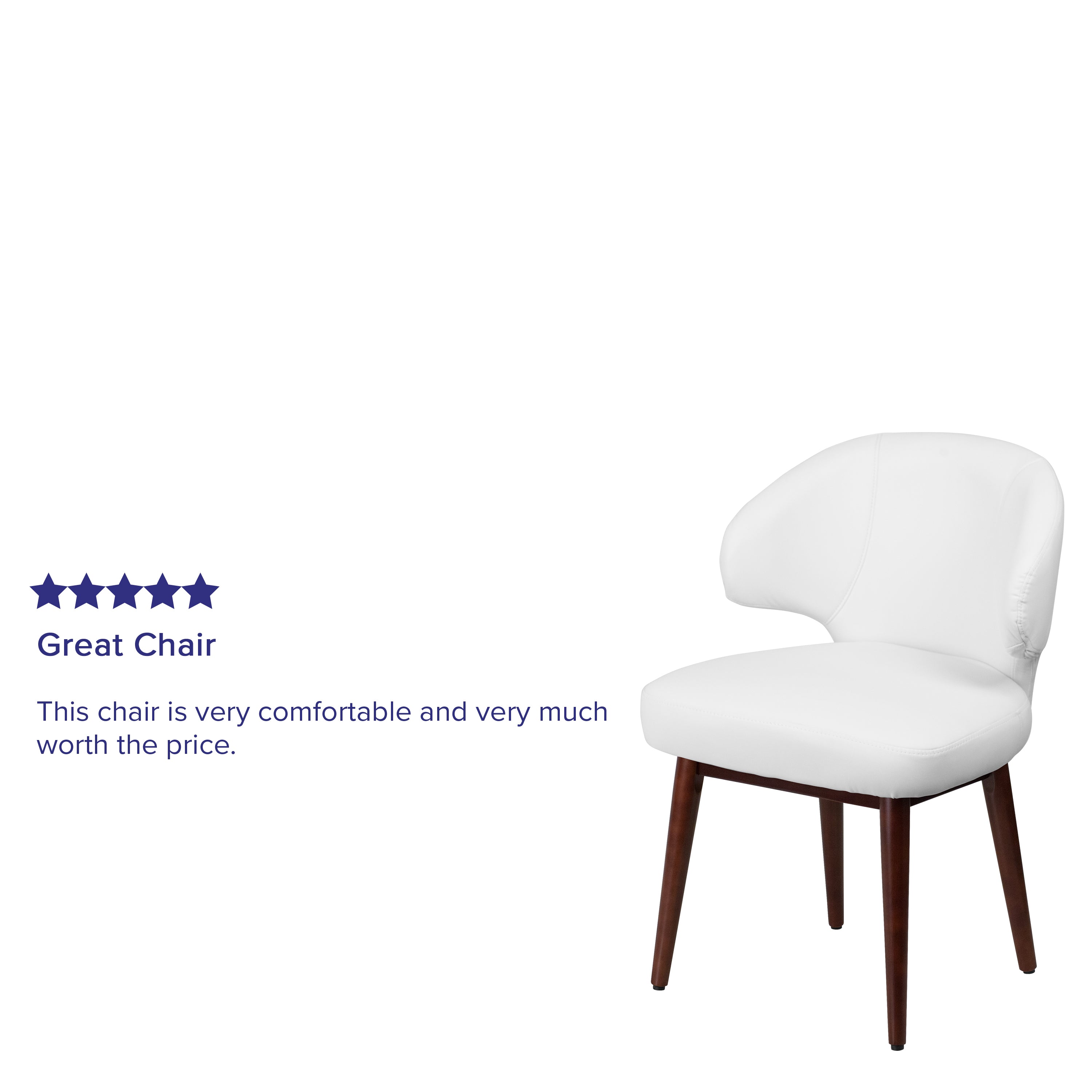Comfort Back Series White LeatherSoft Side Reception Chair with Walnut Legs