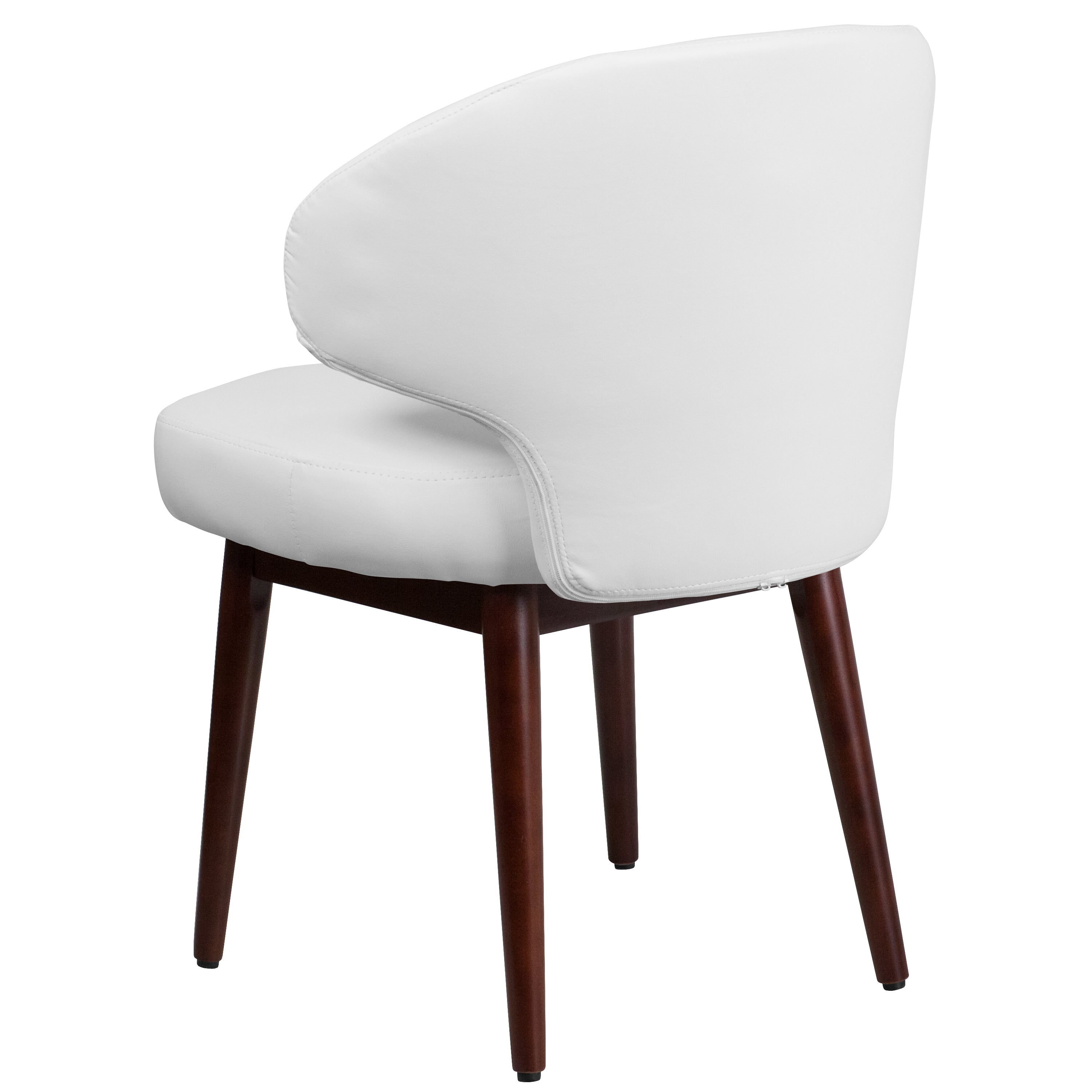 Comfort Back Series White LeatherSoft Side Reception Chair with Walnut Legs