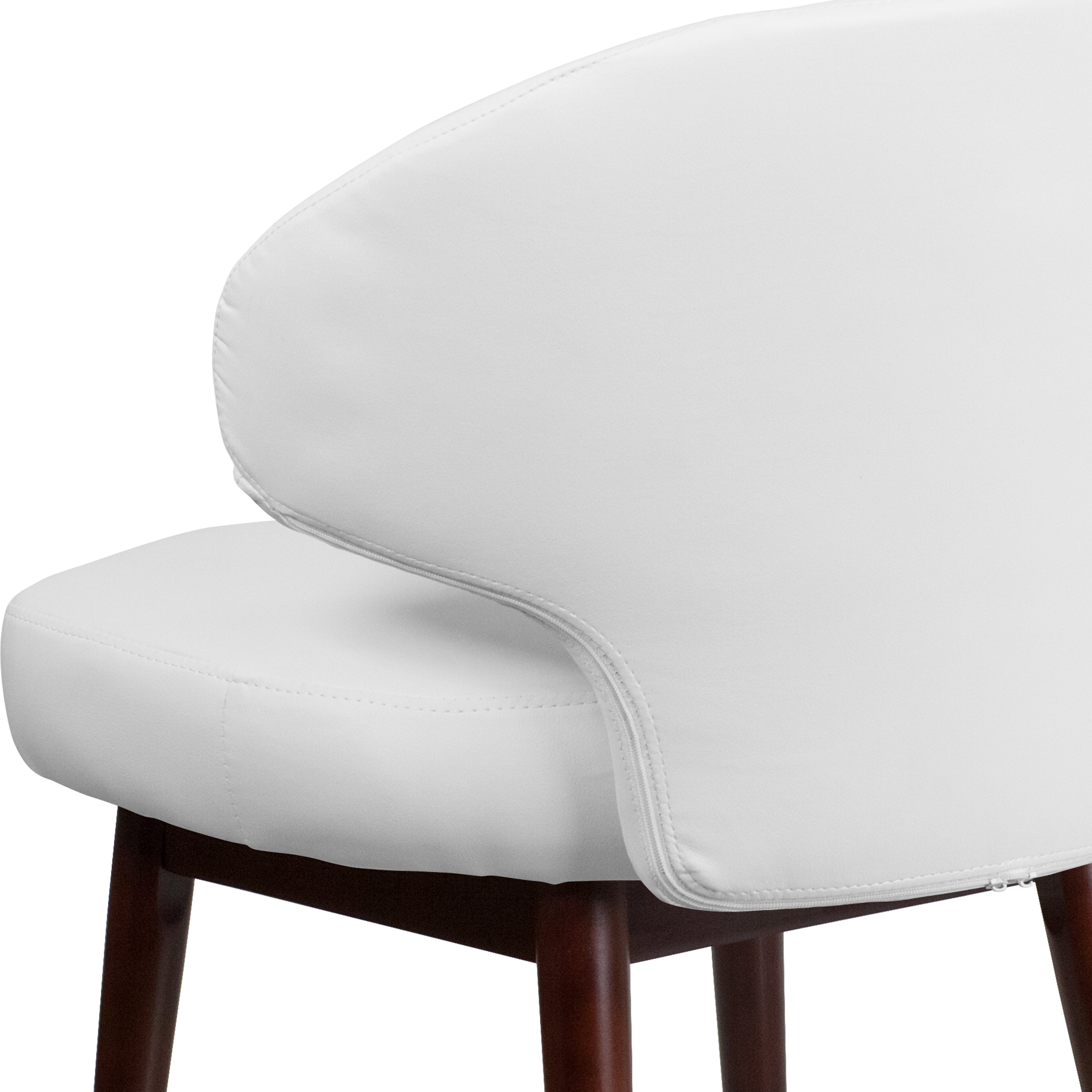 Comfort Back Series White LeatherSoft Side Reception Chair with Walnut Legs