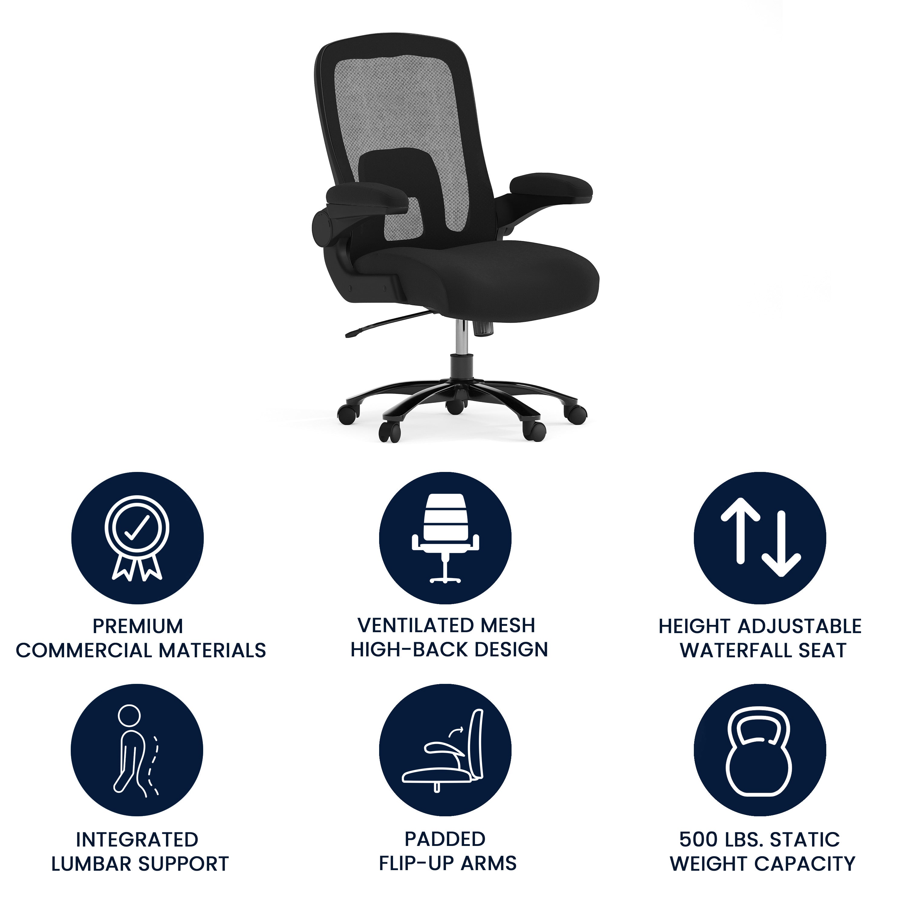 Big & Tall Office Chair| Black Mesh Executive Swivel Office Chair with Lumbar and Back Support and Wheels