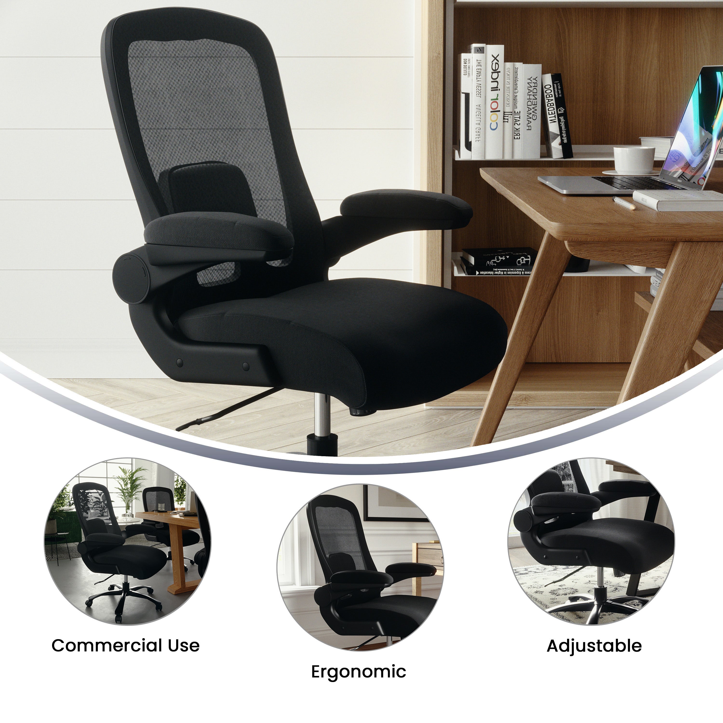 Big & Tall Office Chair| Black Mesh Executive Swivel Office Chair with Lumbar and Back Support and Wheels