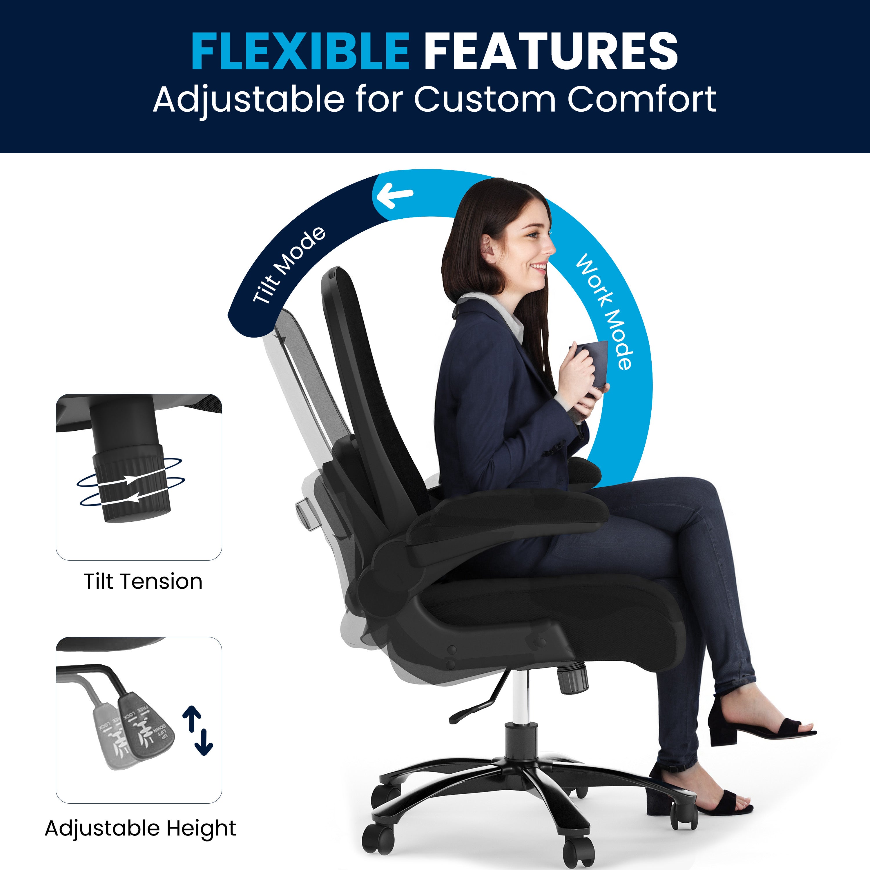 Big & Tall Office Chair| Black Mesh Executive Swivel Office Chair with Lumbar and Back Support and Wheels