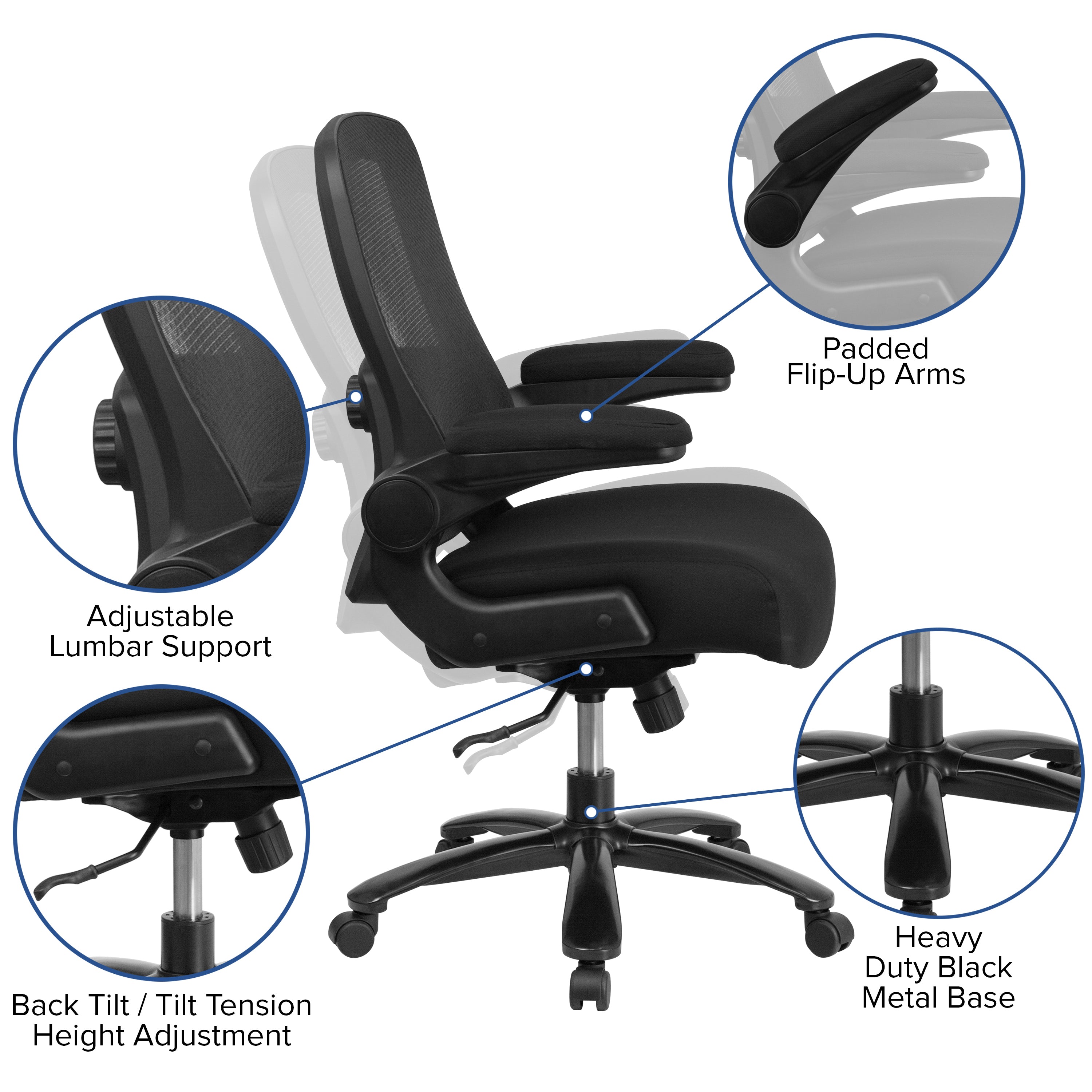 Big & Tall Office Chair| Black Mesh Executive Swivel Office Chair with Lumbar and Back Support and Wheels