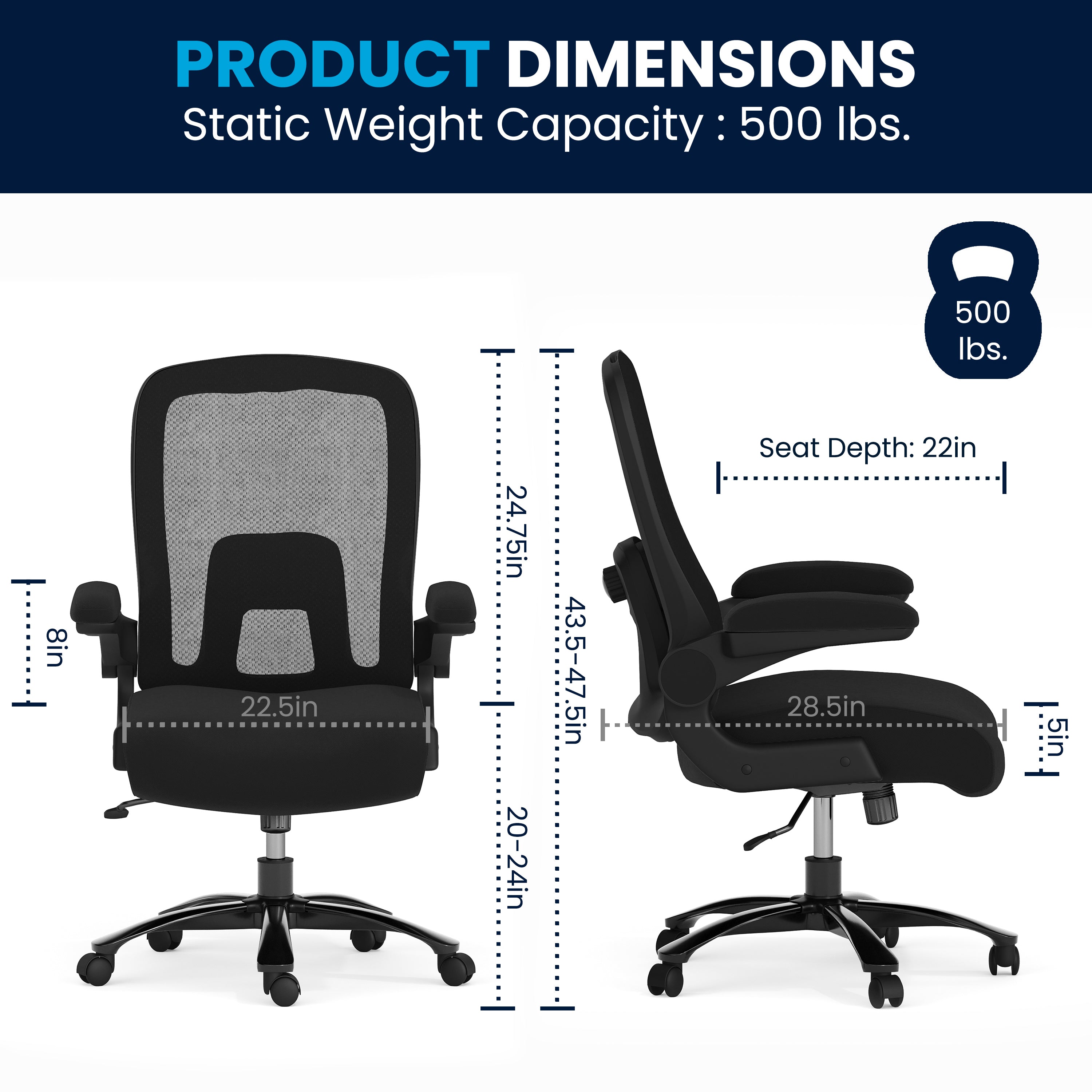 Big & Tall Office Chair| Black Mesh Executive Swivel Office Chair with Lumbar and Back Support and Wheels