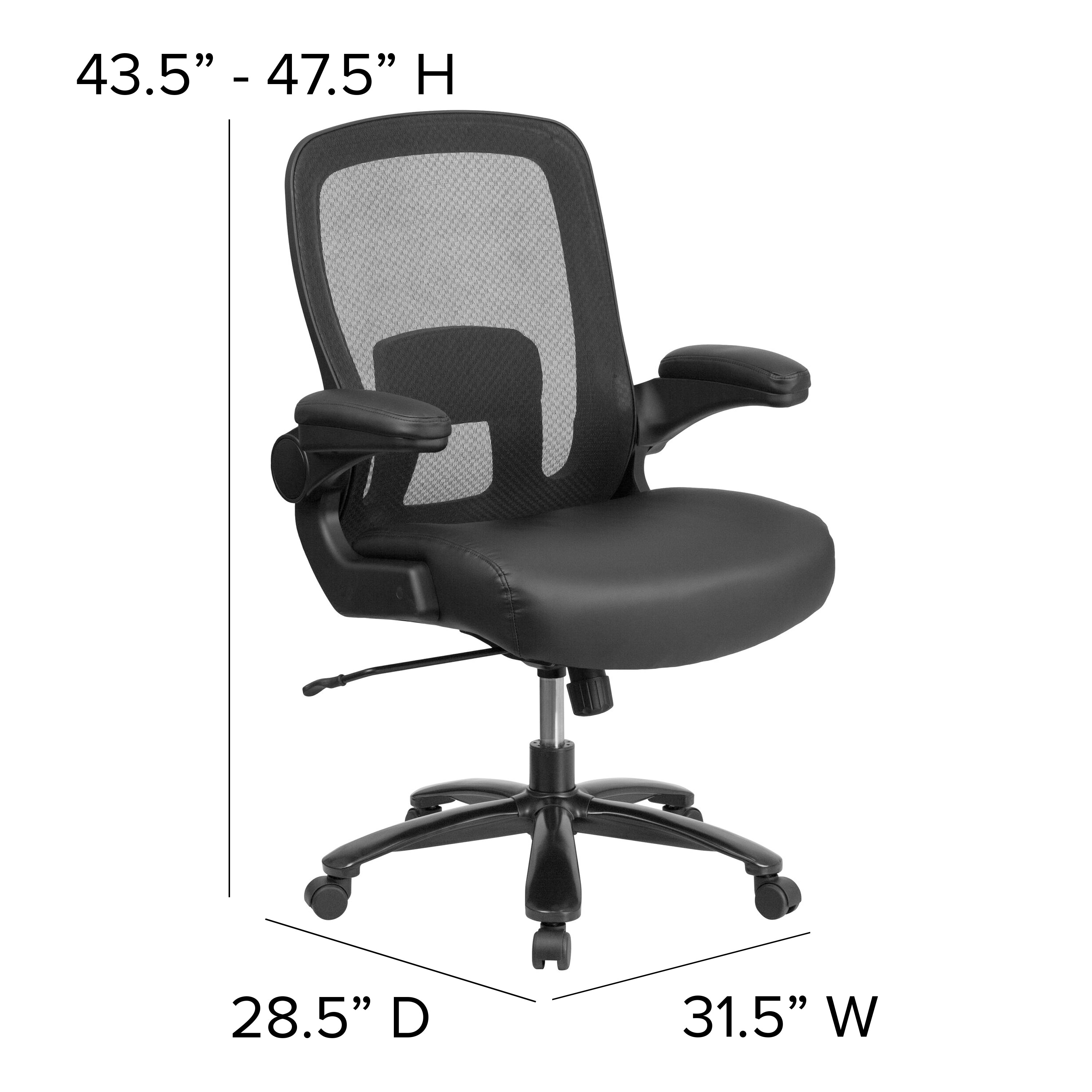 HERCULES Series Big & Tall 500 lb. Rated Black Mesh/LeatherSoft Executive Ergonomic Office Chair with Adjustable Lumbar