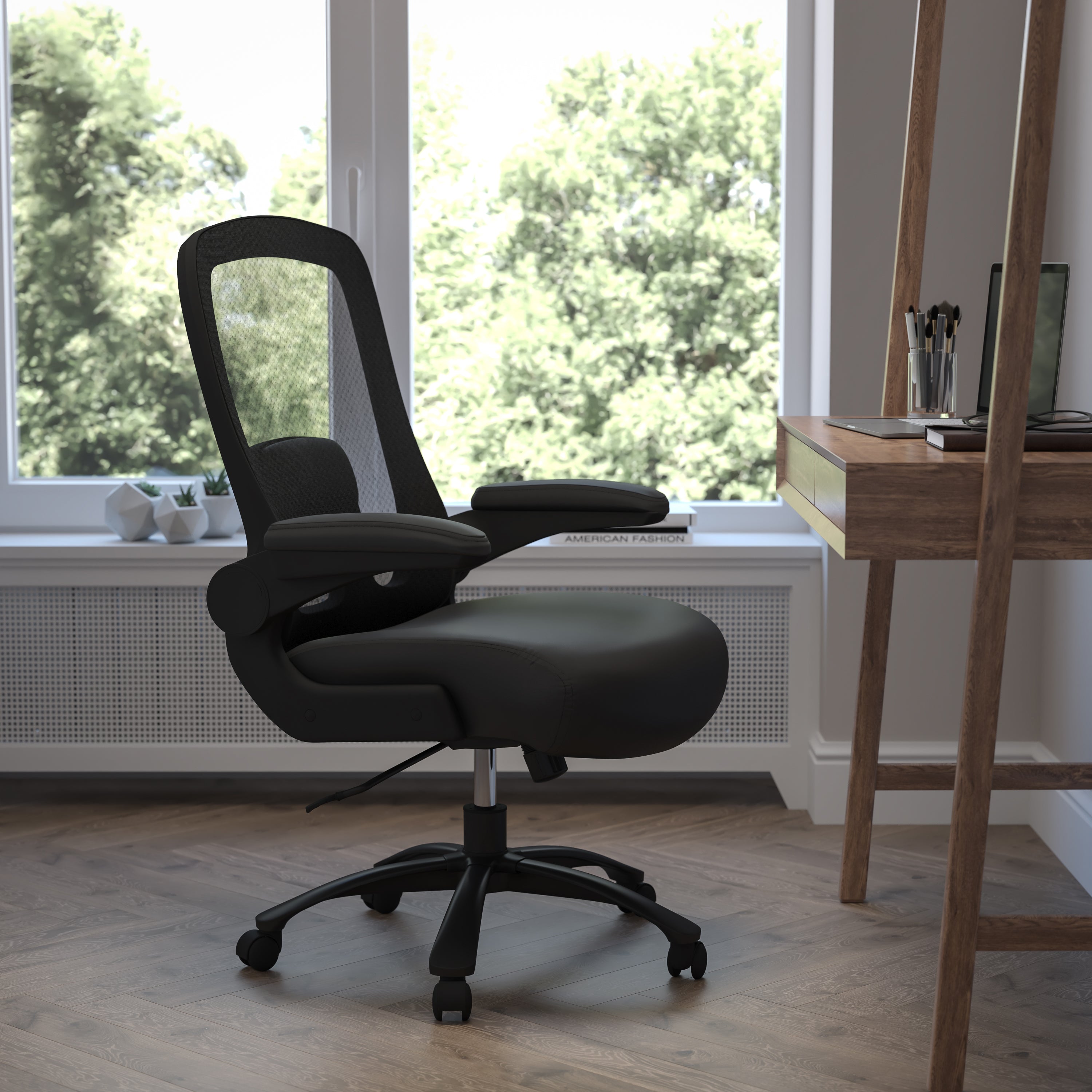 HERCULES Series Big & Tall 500 lb. Rated Black Mesh/LeatherSoft Executive Ergonomic Office Chair with Adjustable Lumbar