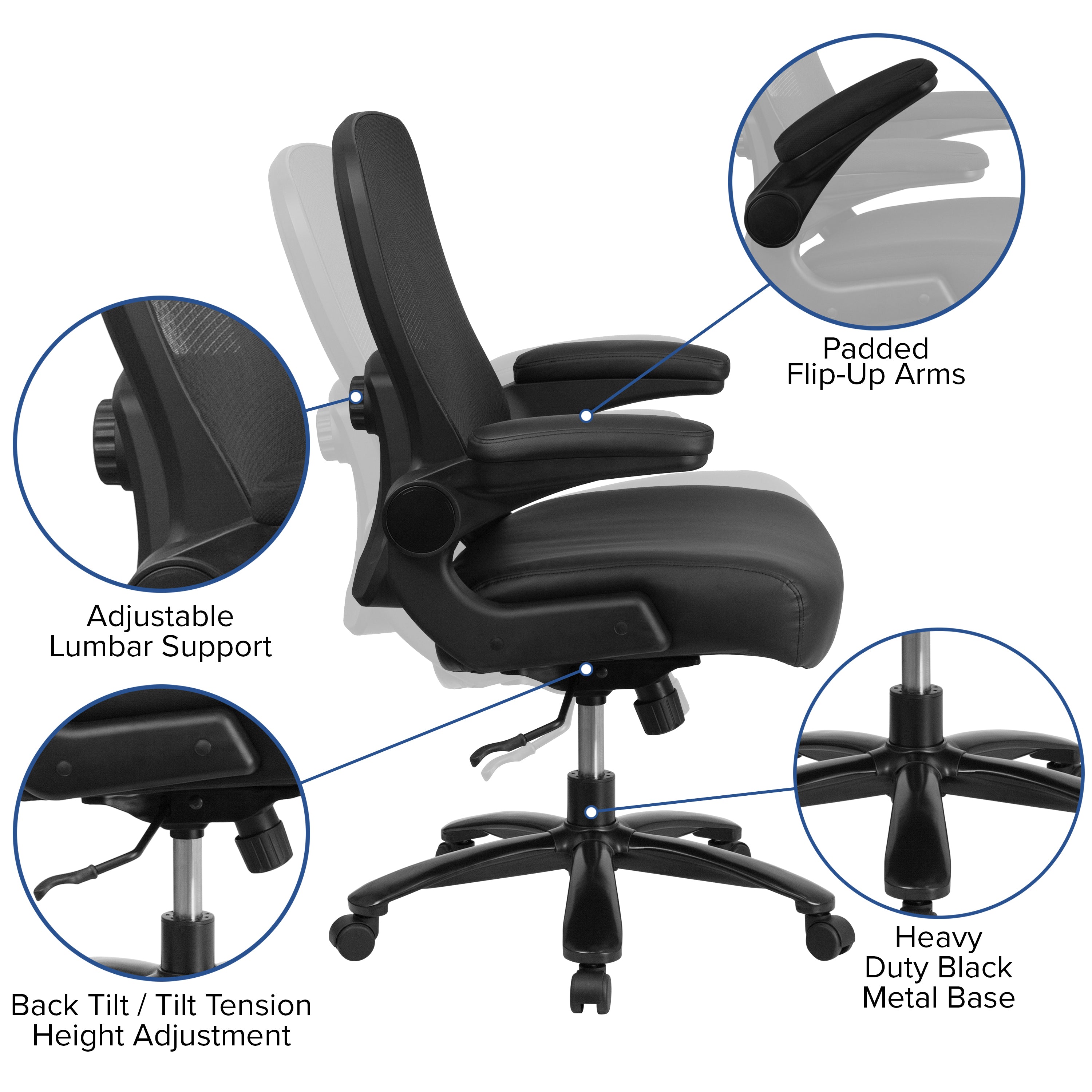 HERCULES Series Big & Tall 500 lb. Rated Black Mesh/LeatherSoft Executive Ergonomic Office Chair with Adjustable Lumbar