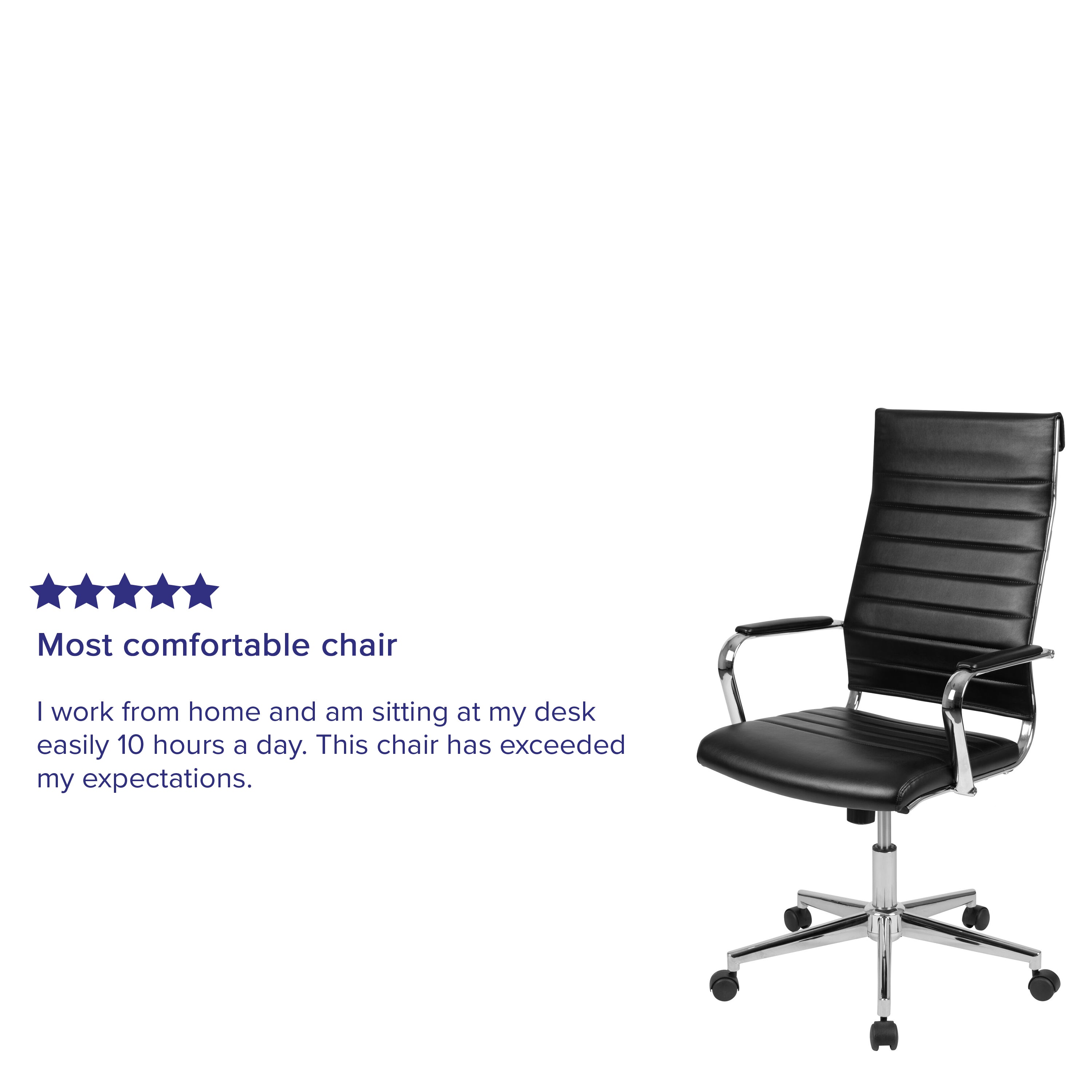 Hansel High Back Black LeatherSoft Contemporary Ribbed Executive Swivel Office Chair