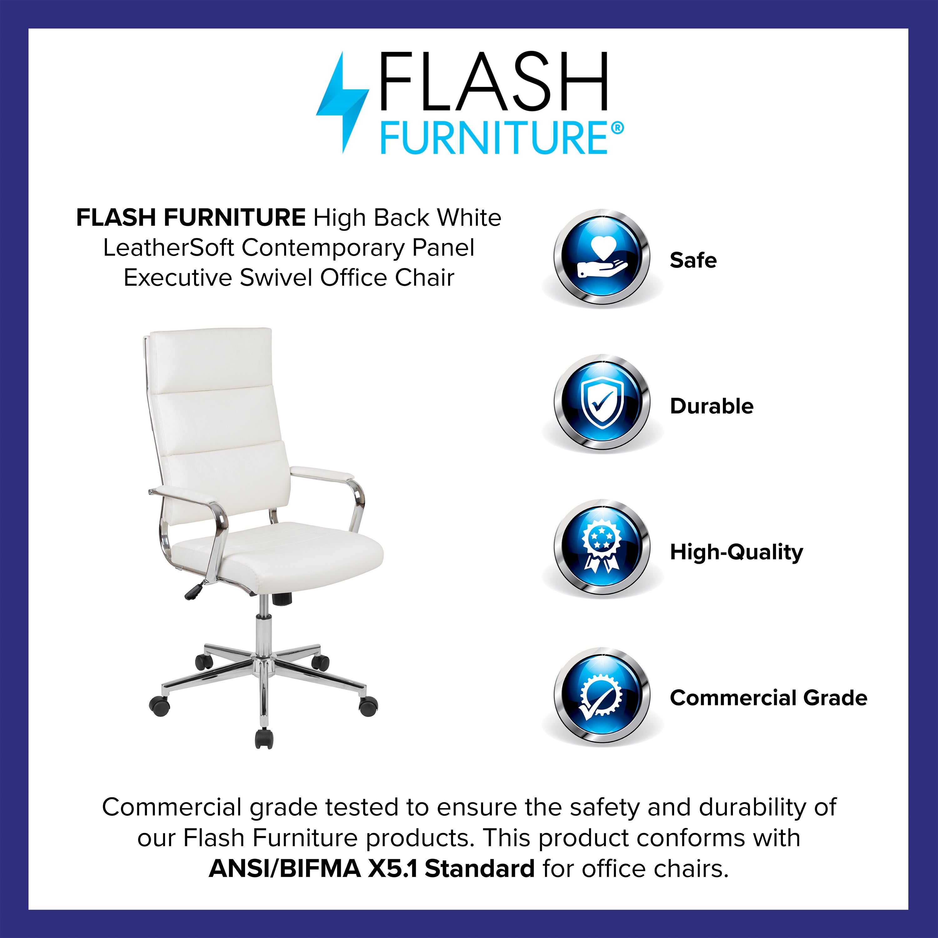Hansel High Back White LeatherSoft Contemporary Panel Executive Swivel Office Chair