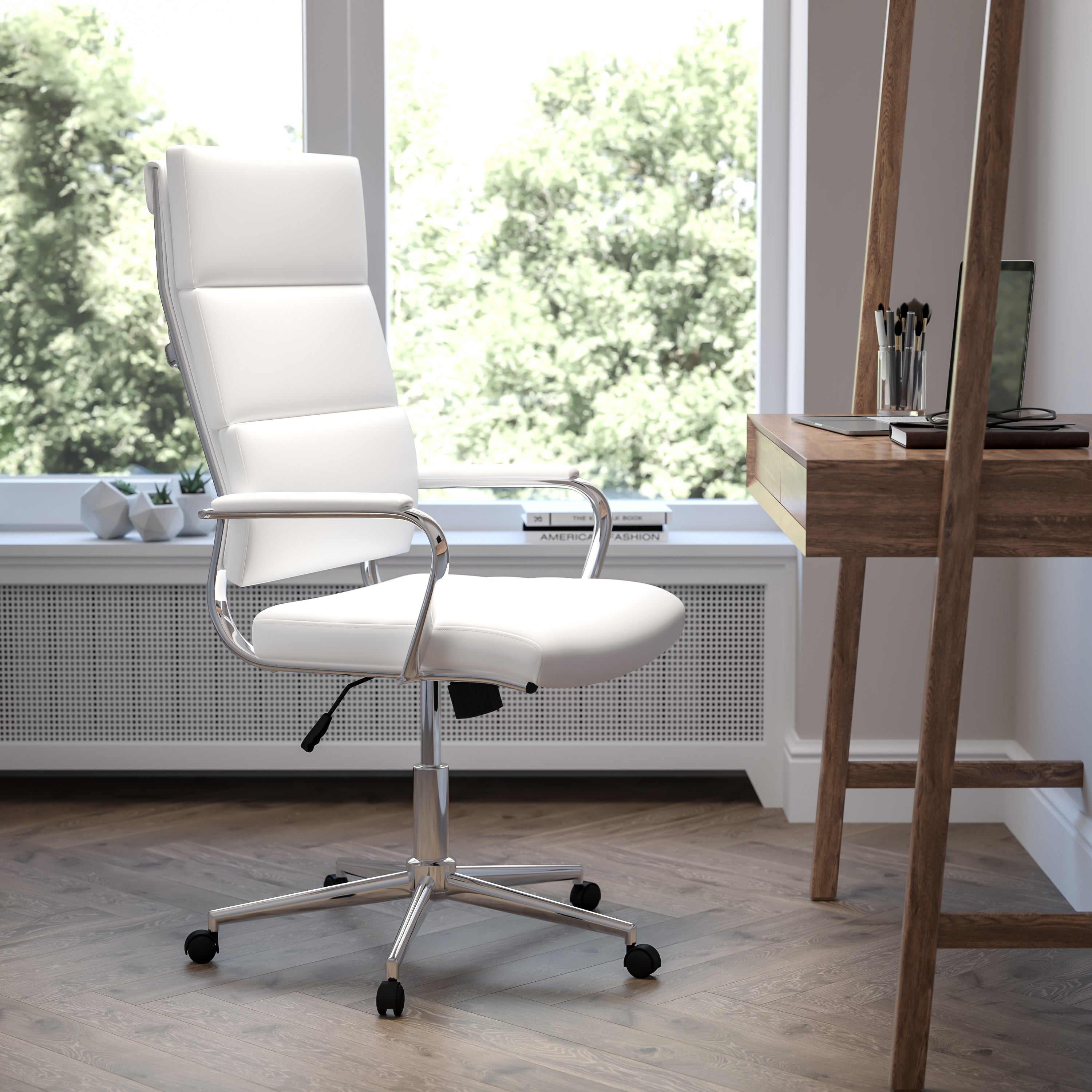Hansel High Back White LeatherSoft Contemporary Panel Executive Swivel Office Chair