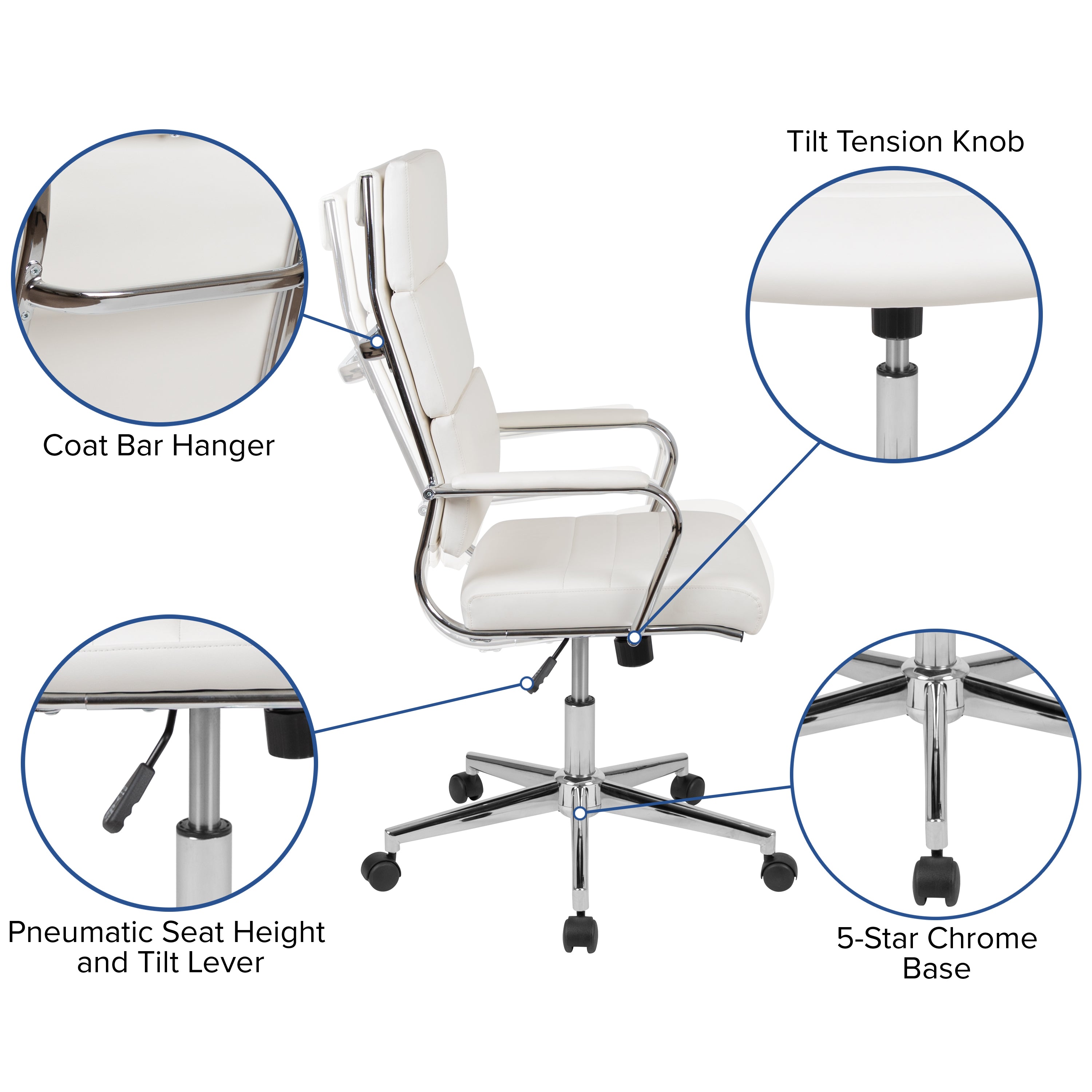 Hansel High Back White LeatherSoft Contemporary Panel Executive Swivel Office Chair