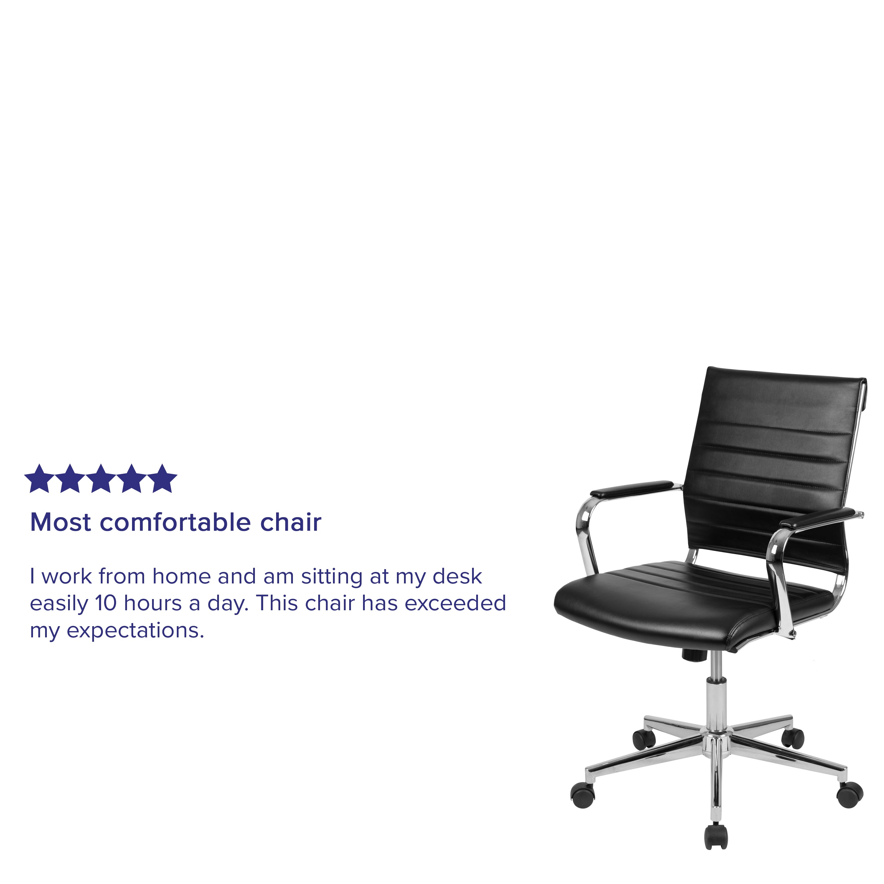 Hansel Mid-Back Black LeatherSoft Contemporary Ribbed Executive Swivel Office Chair