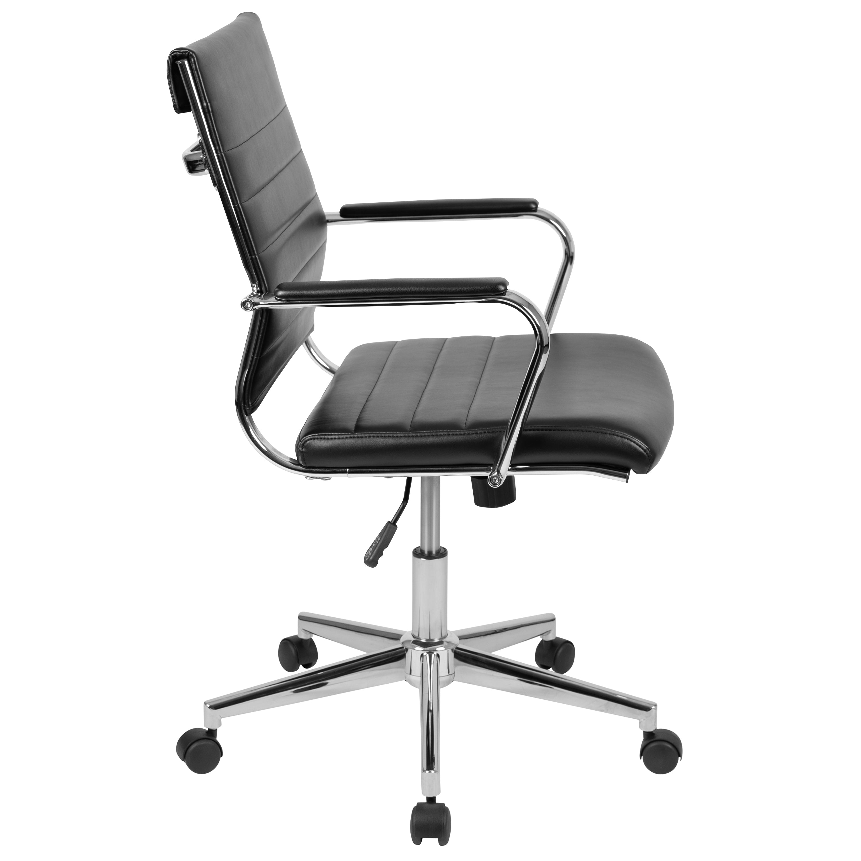 Hansel Mid-Back Black LeatherSoft Contemporary Ribbed Executive Swivel Office Chair