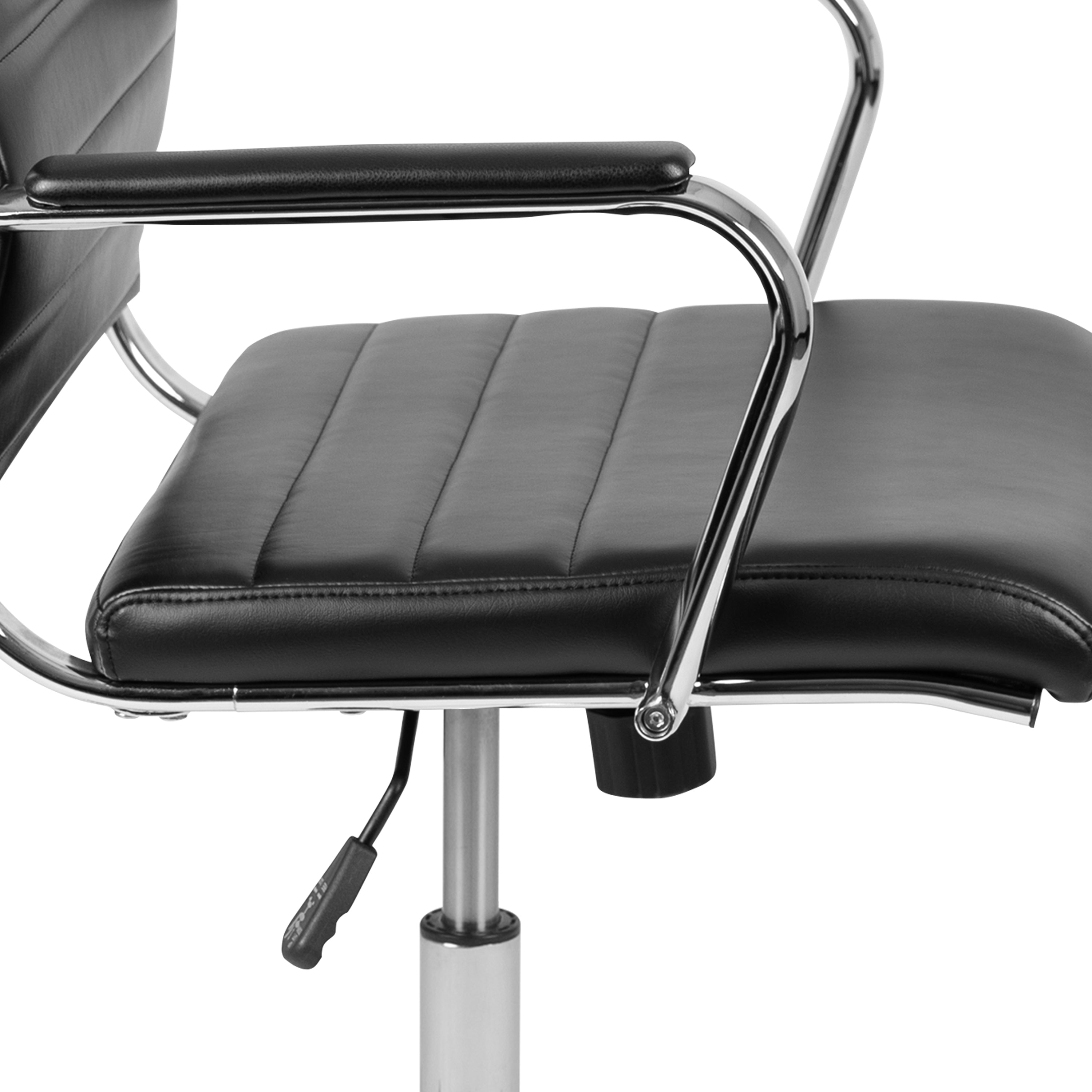 Hansel Mid-Back Black LeatherSoft Contemporary Ribbed Executive Swivel Office Chair