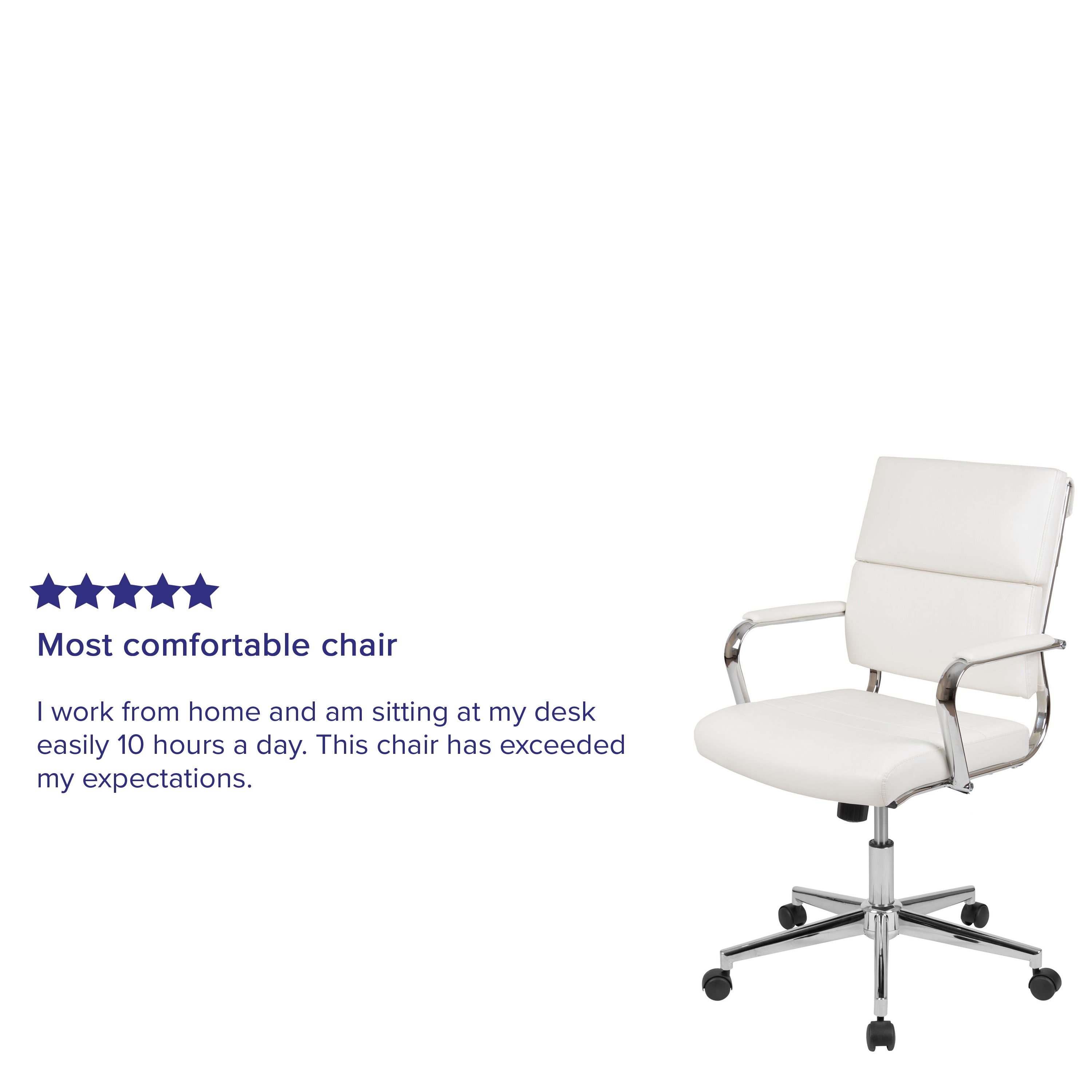 Hansel Mid-Back White LeatherSoft Contemporary Panel Executive Swivel Office Chair