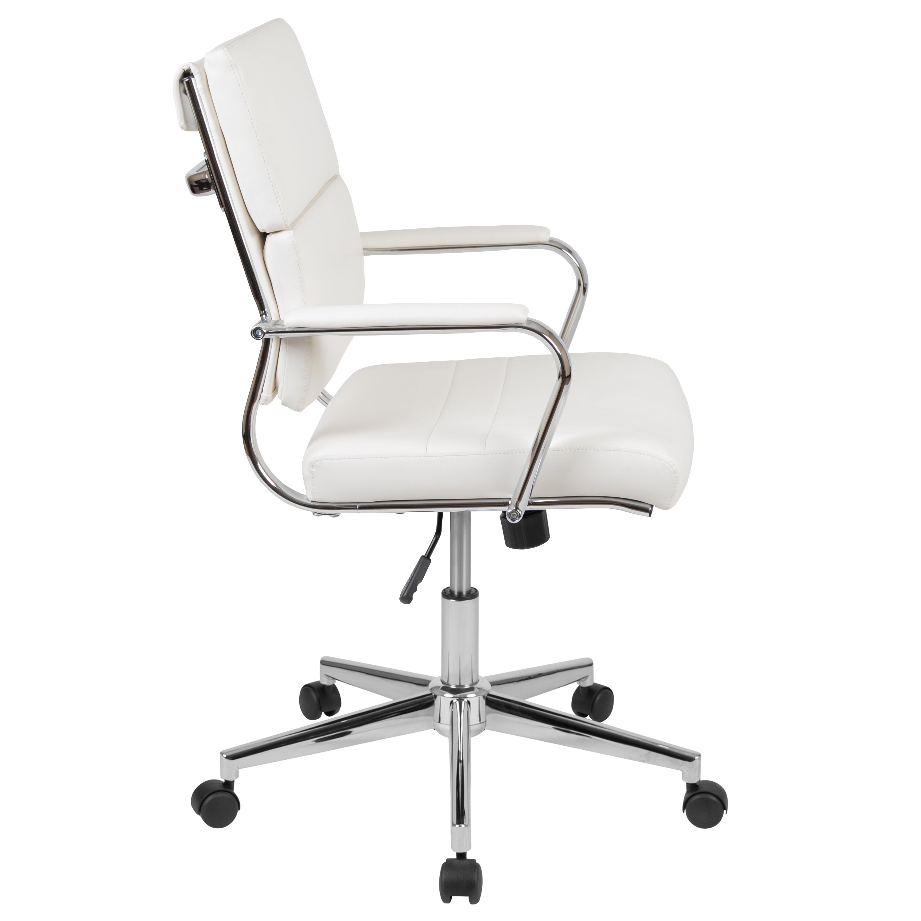 Hansel Mid-Back White LeatherSoft Contemporary Panel Executive Swivel Office Chair