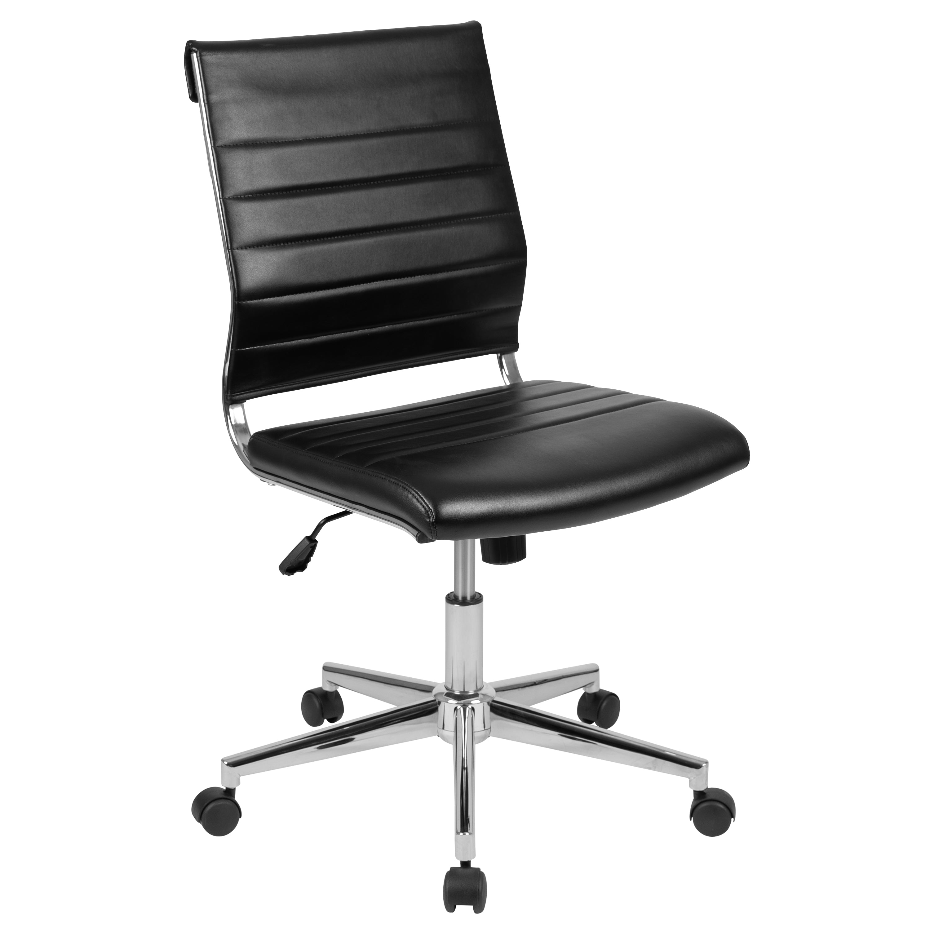 Hansel Mid-Back Armless Black LeatherSoft Contemporary Ribbed Executive Swivel Office Chair