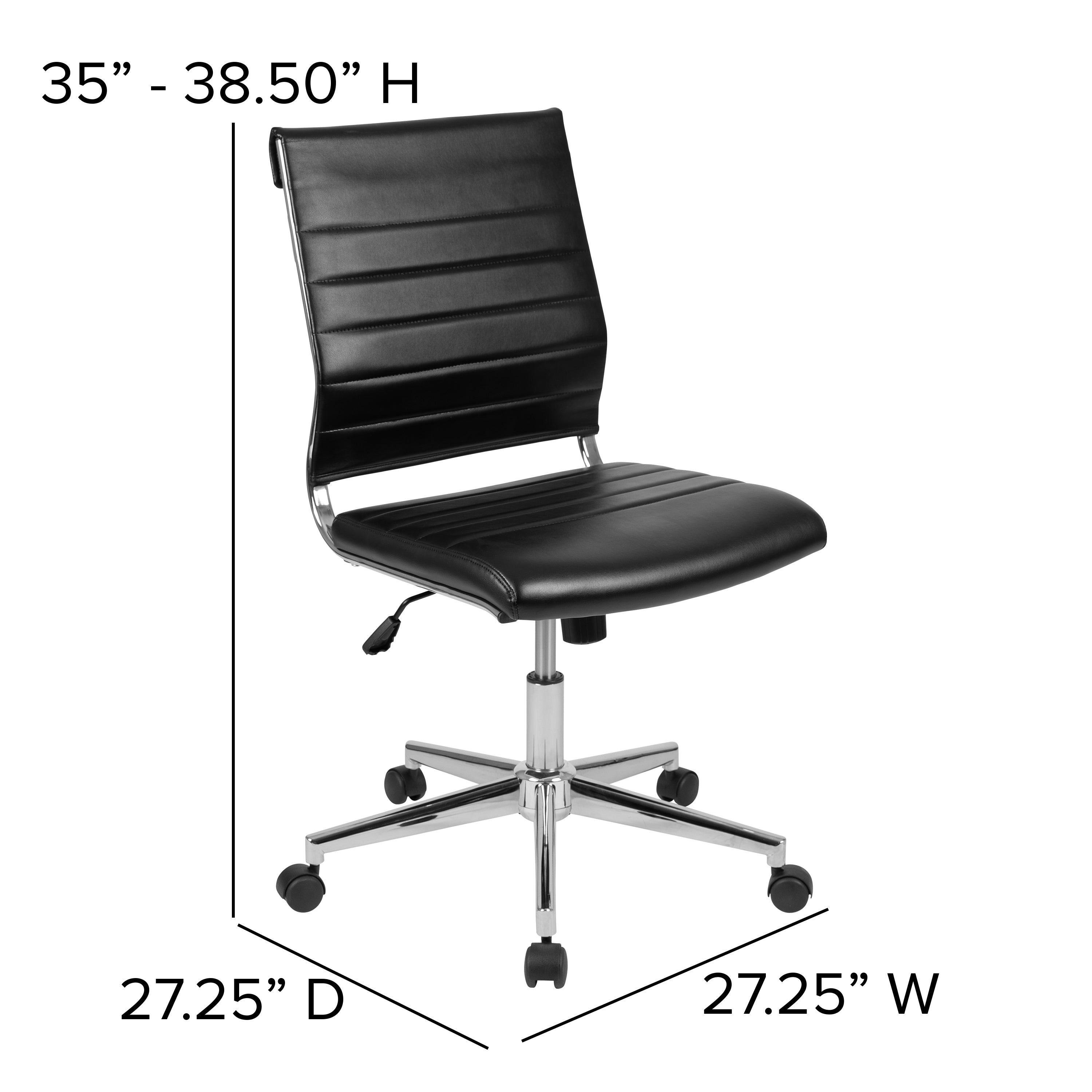 Hansel Mid-Back Armless Black LeatherSoft Contemporary Ribbed Executive Swivel Office Chair