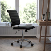 Hansel Mid-Back Armless Black LeatherSoft Contemporary Ribbed Executive Swivel Office Chair