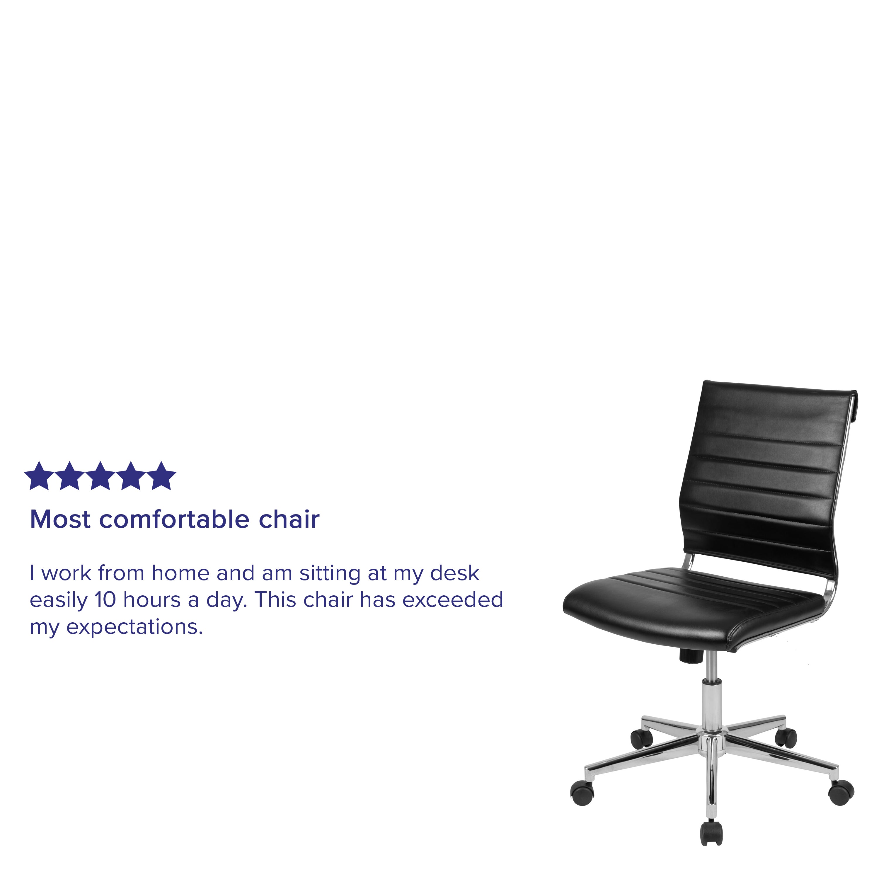 Hansel Mid-Back Armless Black LeatherSoft Contemporary Ribbed Executive Swivel Office Chair