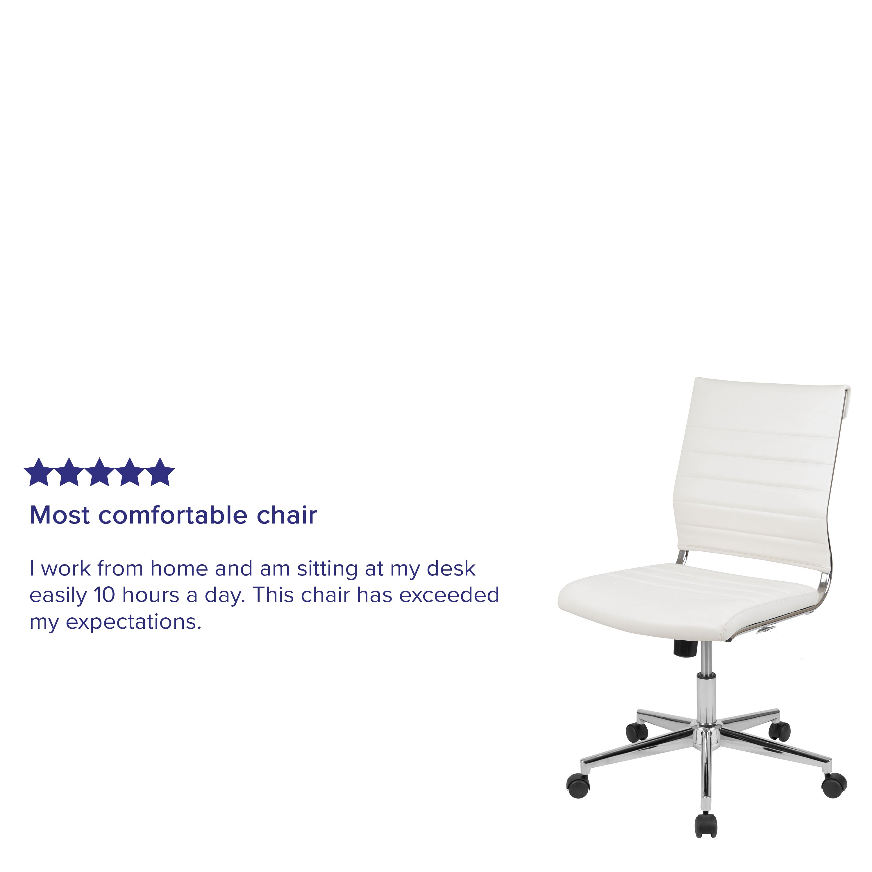 Hansel Mid-Back Armless White LeatherSoft Contemporary Ribbed Executive Swivel Office Chair