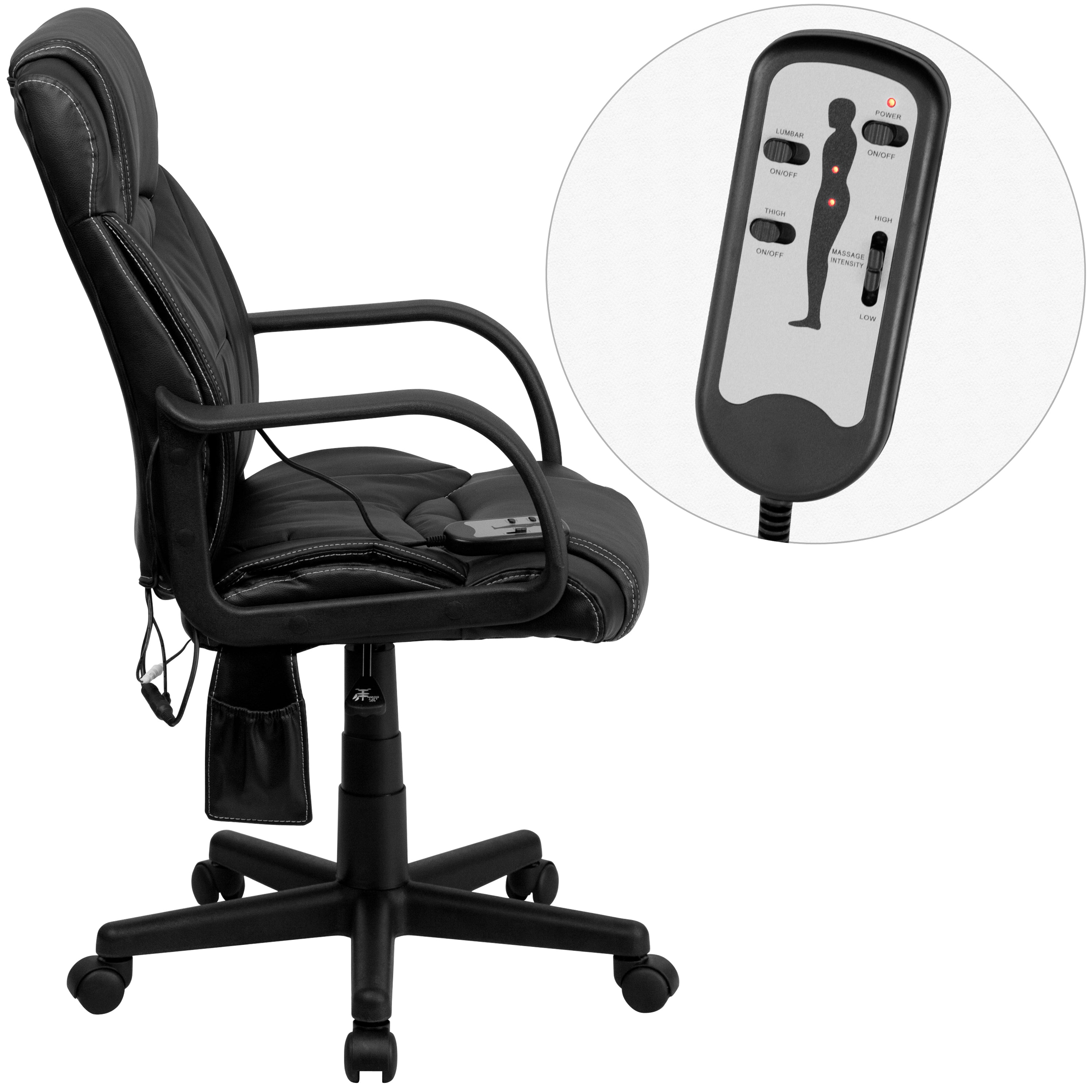 Laverne Mid-Back Ergonomic Massaging Black LeatherSoft Executive Swivel Office Chair with Arms