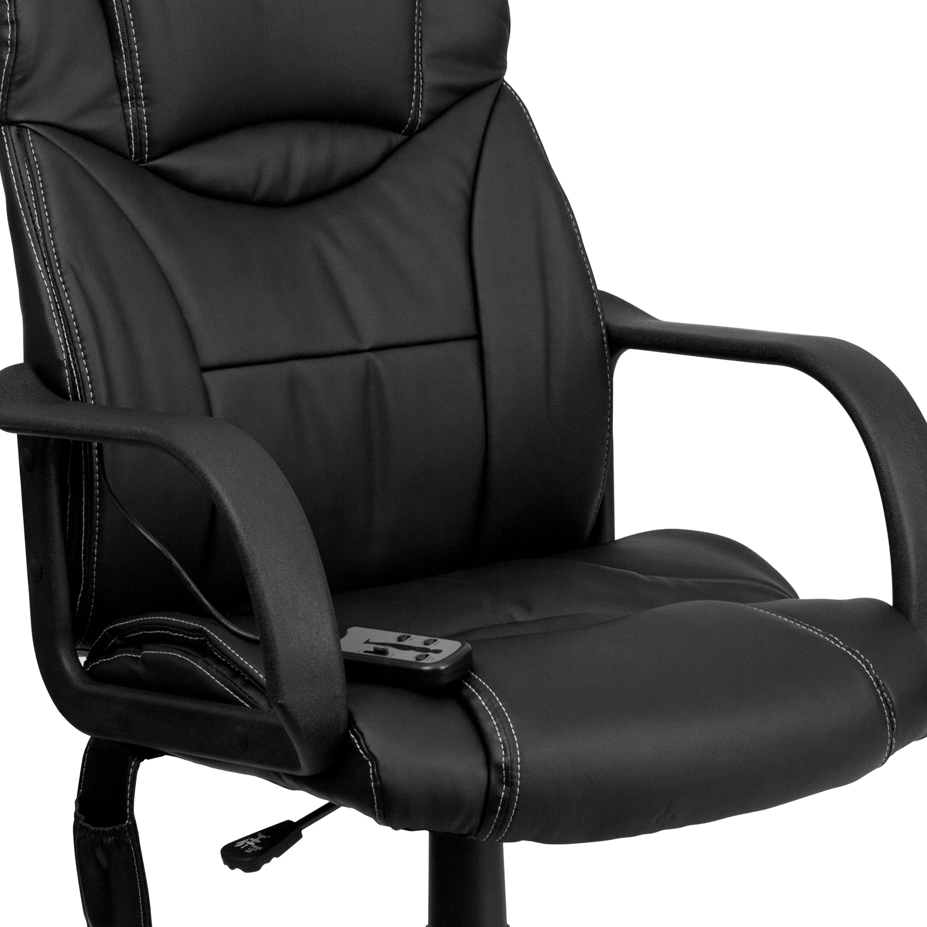 Laverne Mid-Back Ergonomic Massaging Black LeatherSoft Executive Swivel Office Chair with Arms