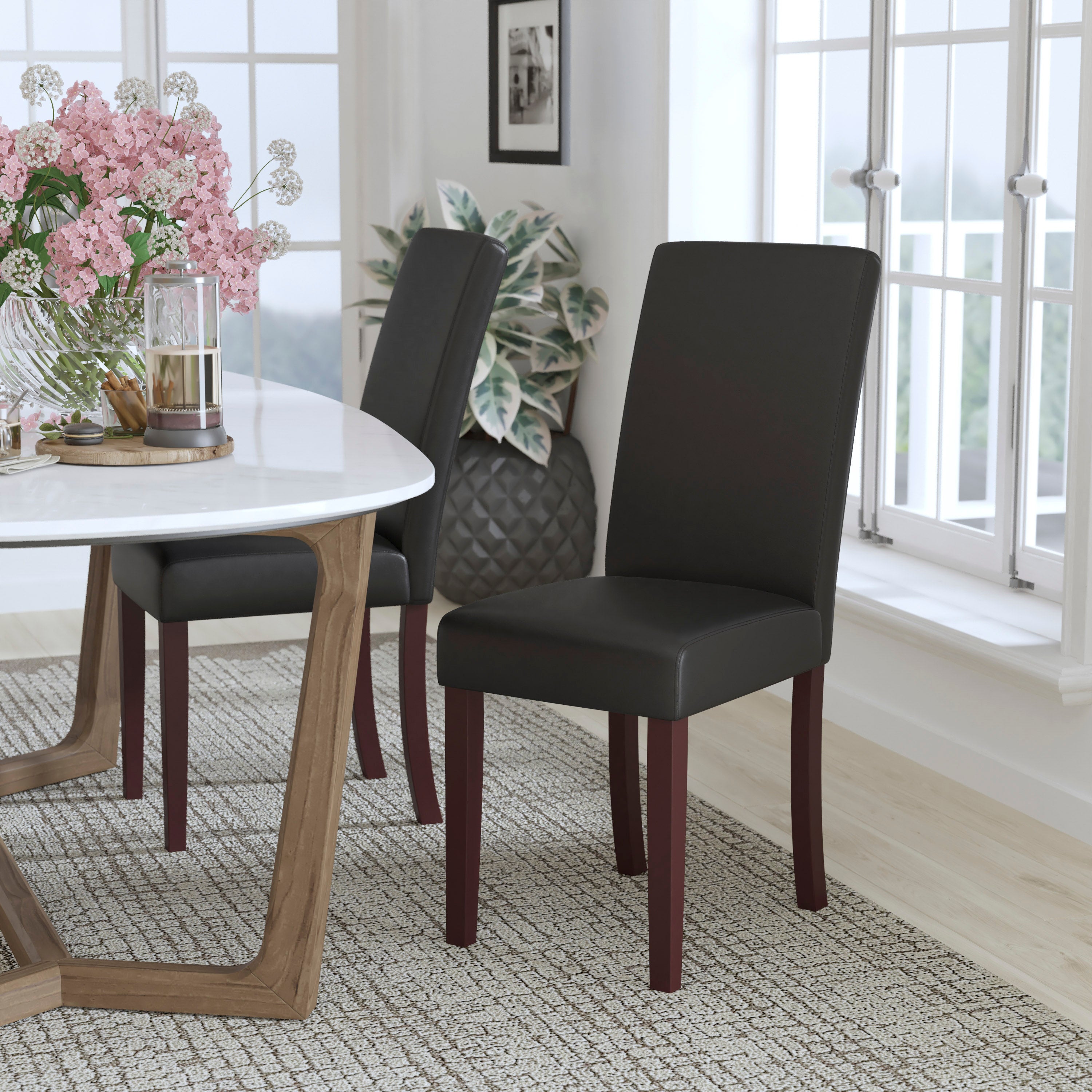 Godrich Traditional Black LeatherSoft Upholstered Panel Back Parsons Dining Chair