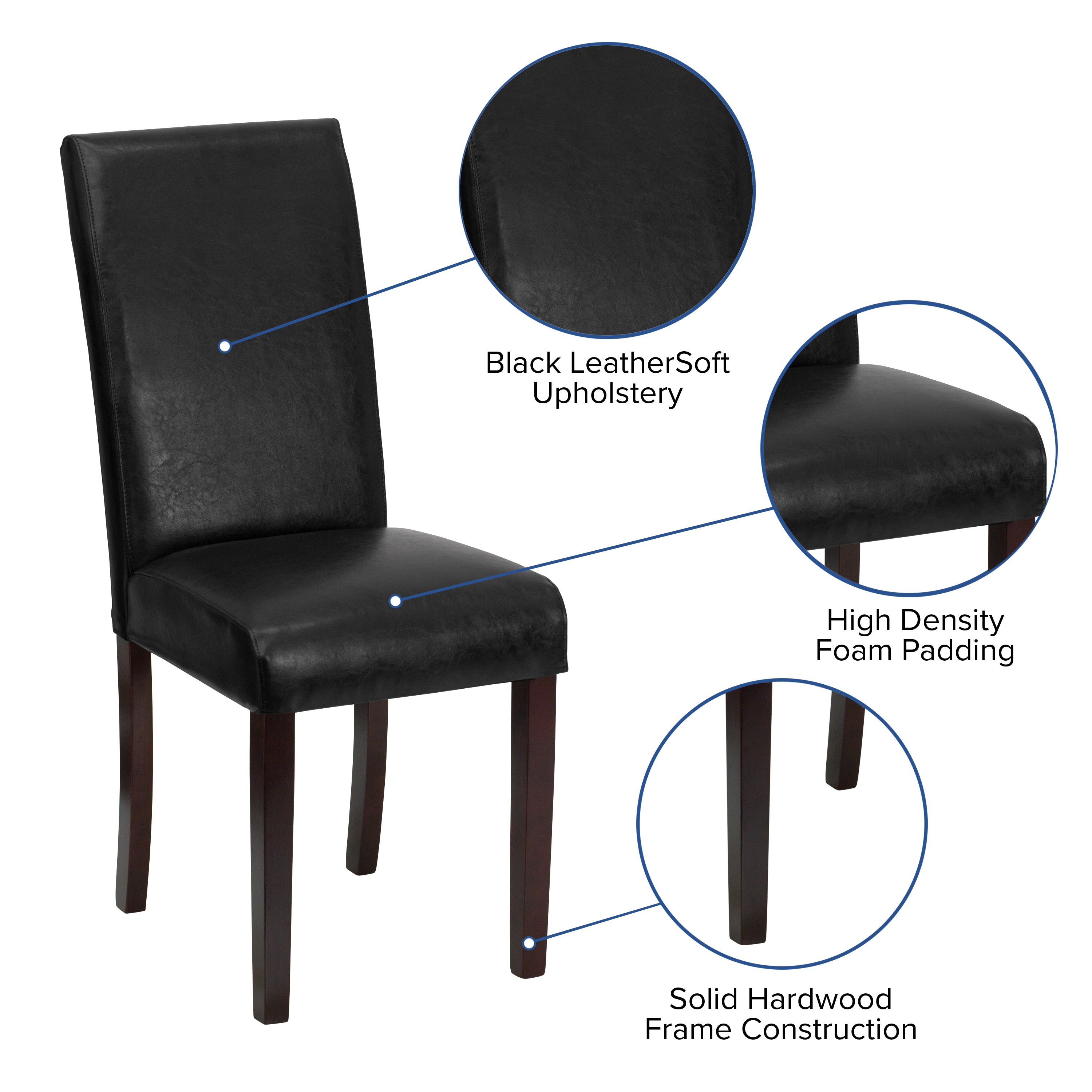 Godrich Traditional Black LeatherSoft Upholstered Panel Back Parsons Dining Chair