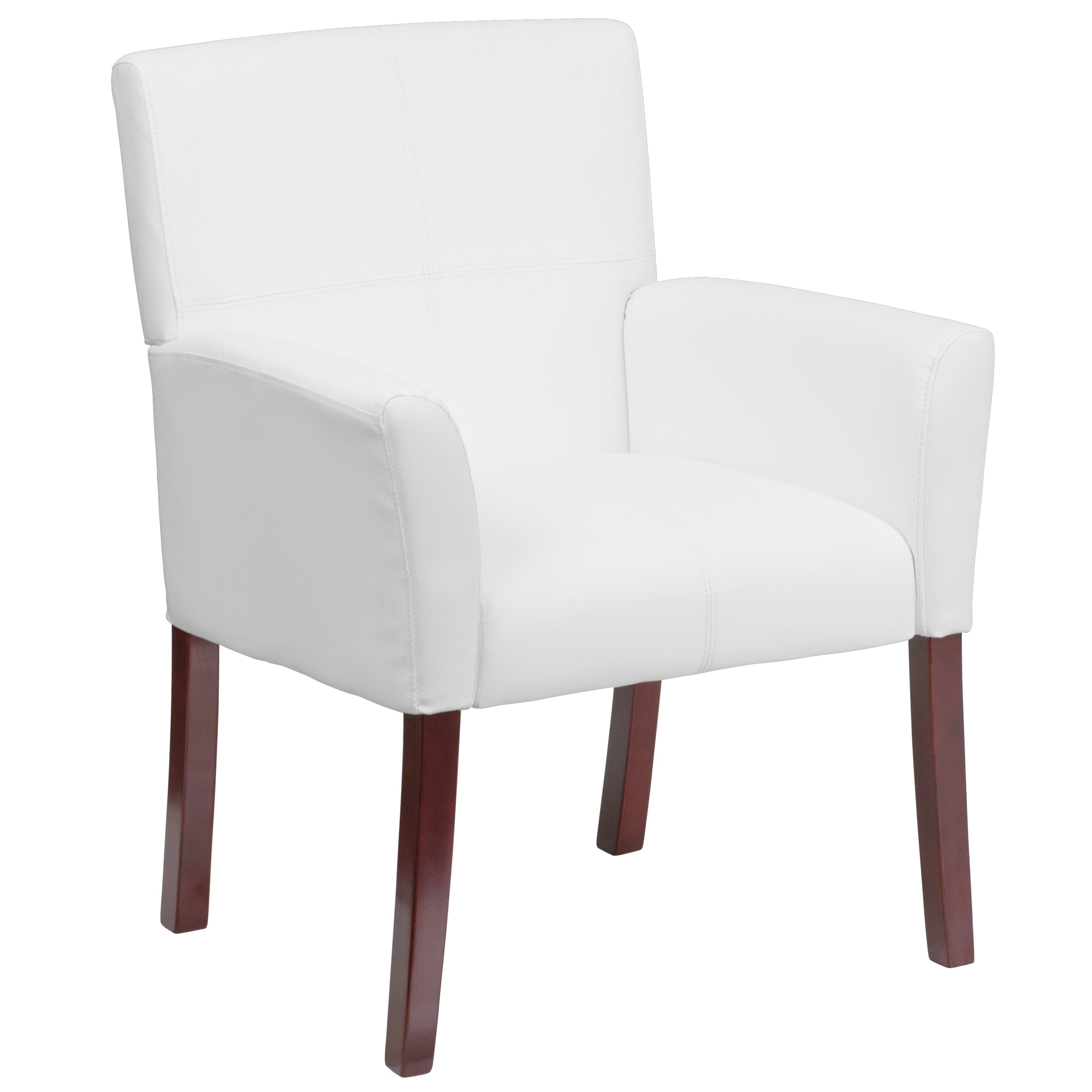 Taylor White LeatherSoft Executive Side Reception Chair with Mahogany Legs